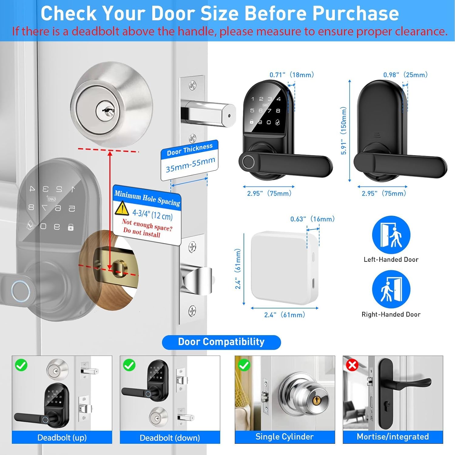 Alternative view of Smart keypad Door Lock with Handle，Fingerprint Keyless Entry Digital Lock with Built-in doorbell for Front Door,Bedroom,biometric Door knob,with Gateway Remote APP Control