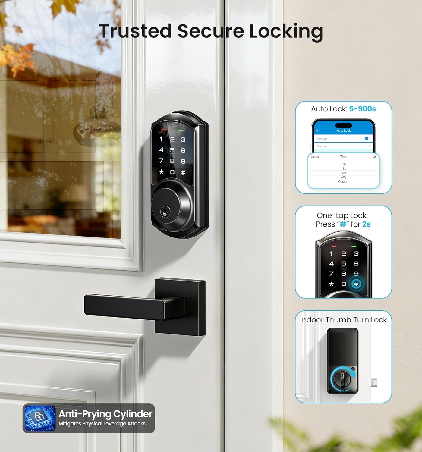 Alternative view of Veise VE06-L Smart Locks with 2 Lever Handle Set, App Control, Keyless Entry Deadbolt for Front Door, Electronic Digital Touchscreen Keypad, Auto Lock, Waterproof, Easy Installation, Matte Black