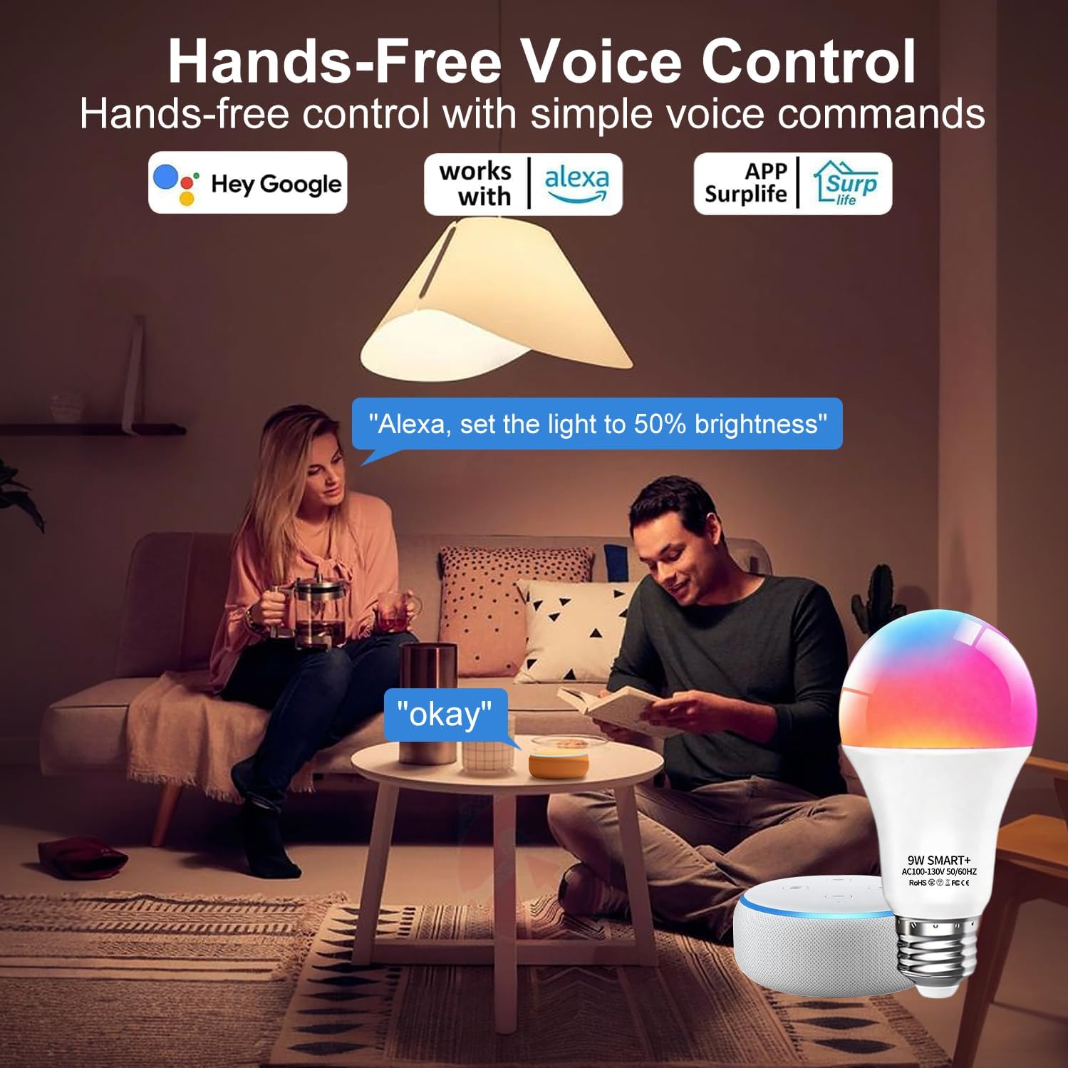 Alternative view of luckystyle Smart Light Bulbs, 9W A19 E26 800LM WiFi Bluetooth LED Bulbs Compatible with Alexa, Google Assistant & Home, 16 Million Colors Music Sync Color Changing Dimmable RGBWW Lights Bulb (4)