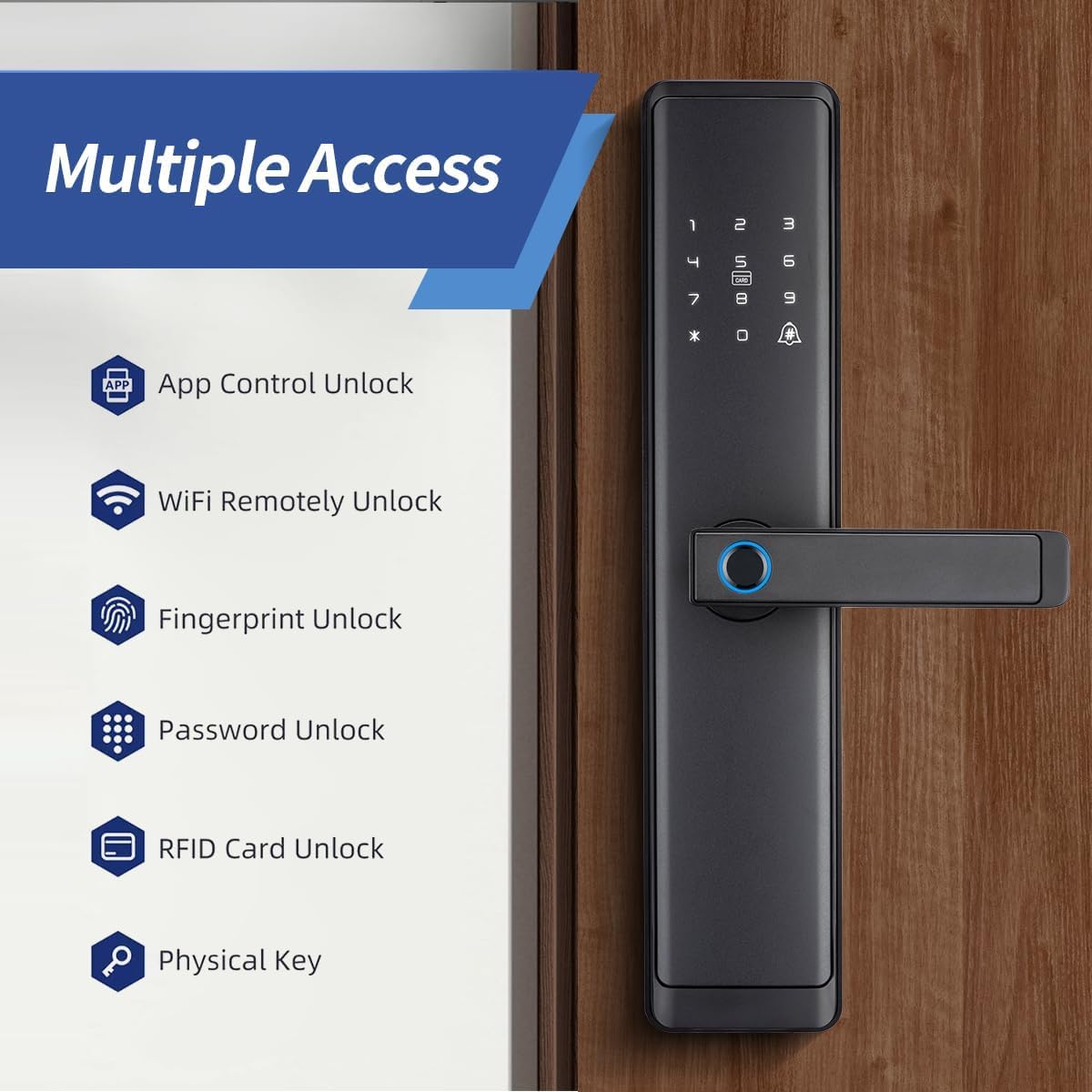 Alternative view of Sophies Keyless Entry Smart Lock with Handle, WiFi Door Lock, Tuya APP Control - Fingerprint Deadbolt with Keypad and Anti-Peeping Password Black