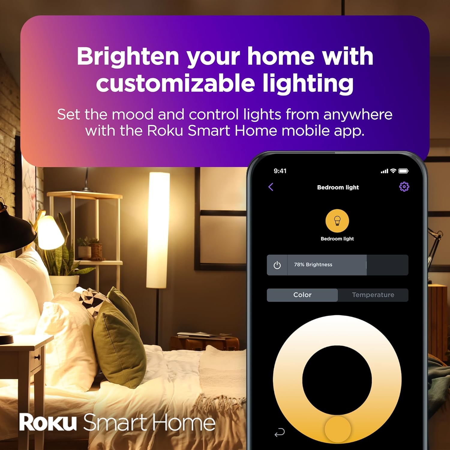 Roku Smart Light Bulbs (White, 4-Pack) - Dimmable A19 Lightbulbs with Adjustable Brightness & Temperature - WiFi Smart Bulbs Works with Roku Voice, Alexa & Google Assistant, No Hub Required