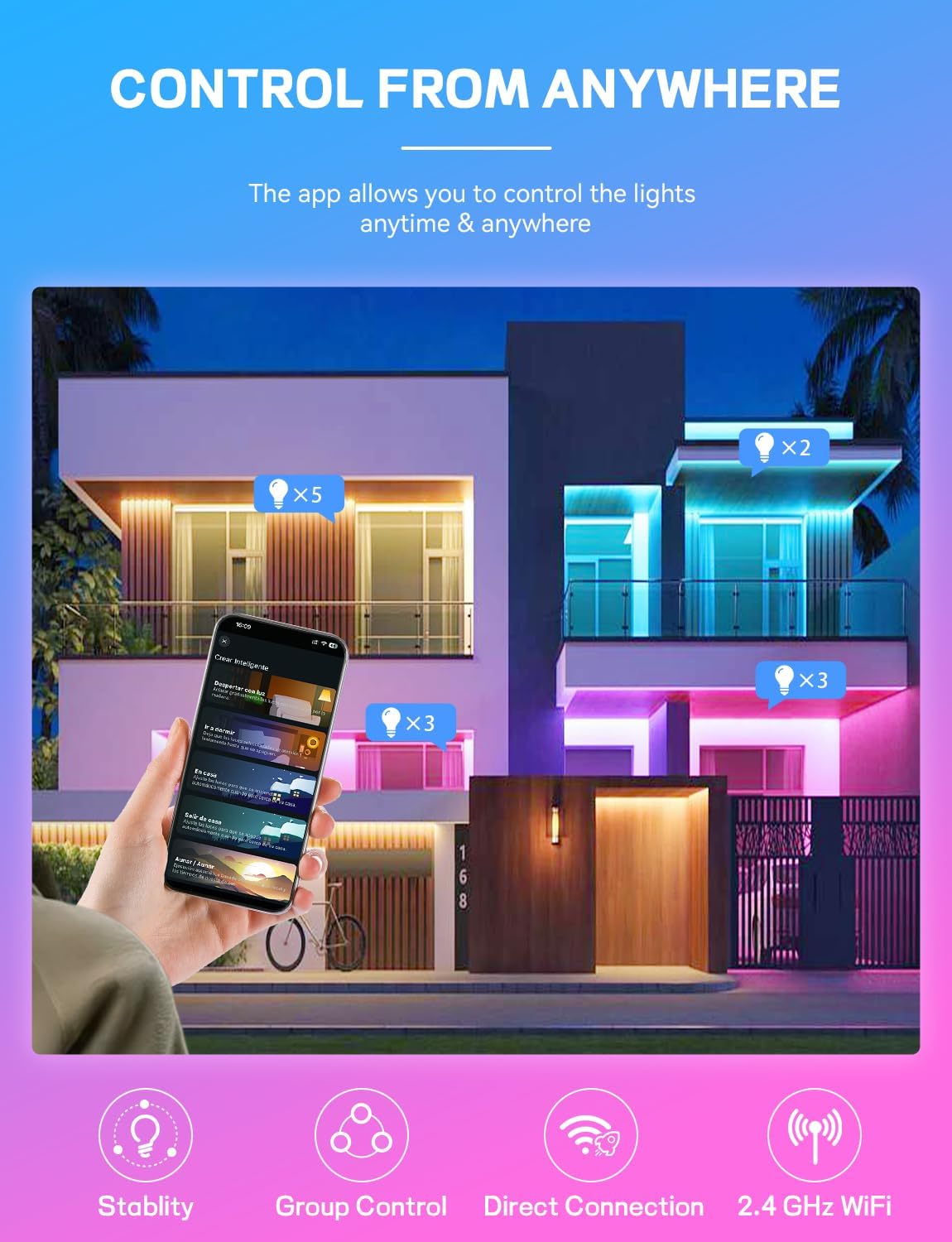 Alternative view of Vanance Smart Light Bulbs 4Pack with Remote, A19 E26 800LM LED Color Changing Light Bulb, WiFi & Bluetooth 5.0, Warm to Cool White, Dimmable, RGB Smart Home Lighting Work with Alexa Google Assistant