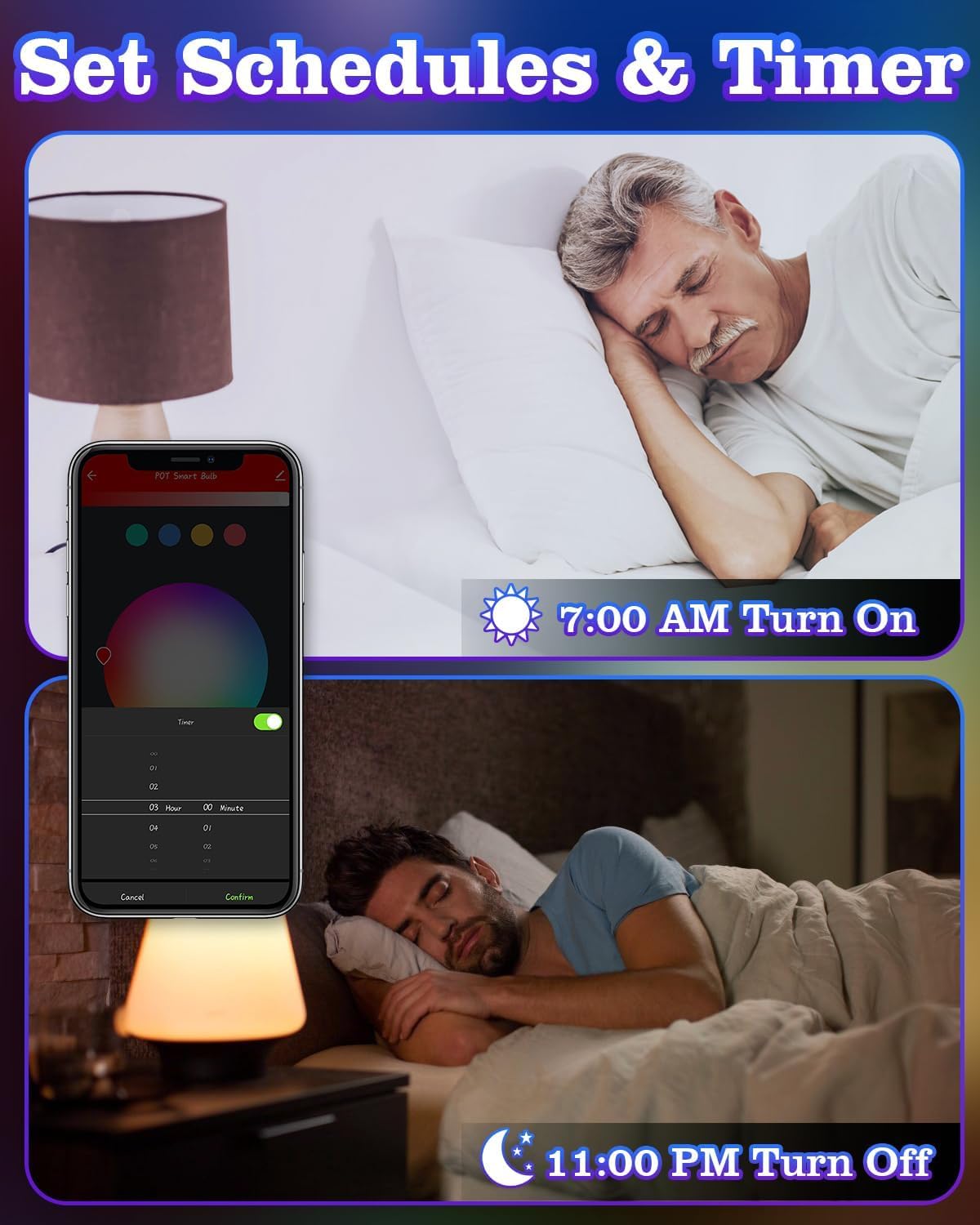 Alternative view of 6 Pack E12 Smart Bulbs, Alexa WiFi Candelabra Smart Light Bulbs 5W 2700K-6500K Color Changing Dimmable RGBCW, Music Timer Ceiling Fan Smart B11 Candle Base Small LED Light Bulb, 2.4GHz WiFi