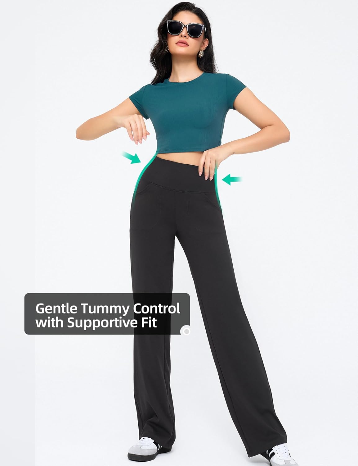 Alternative view of Yogaration High Waisted Wide Leg Yoga Pants with Pockets, Straight Leg Lounge Pants for Women, Stretch Sweatpants Trousers