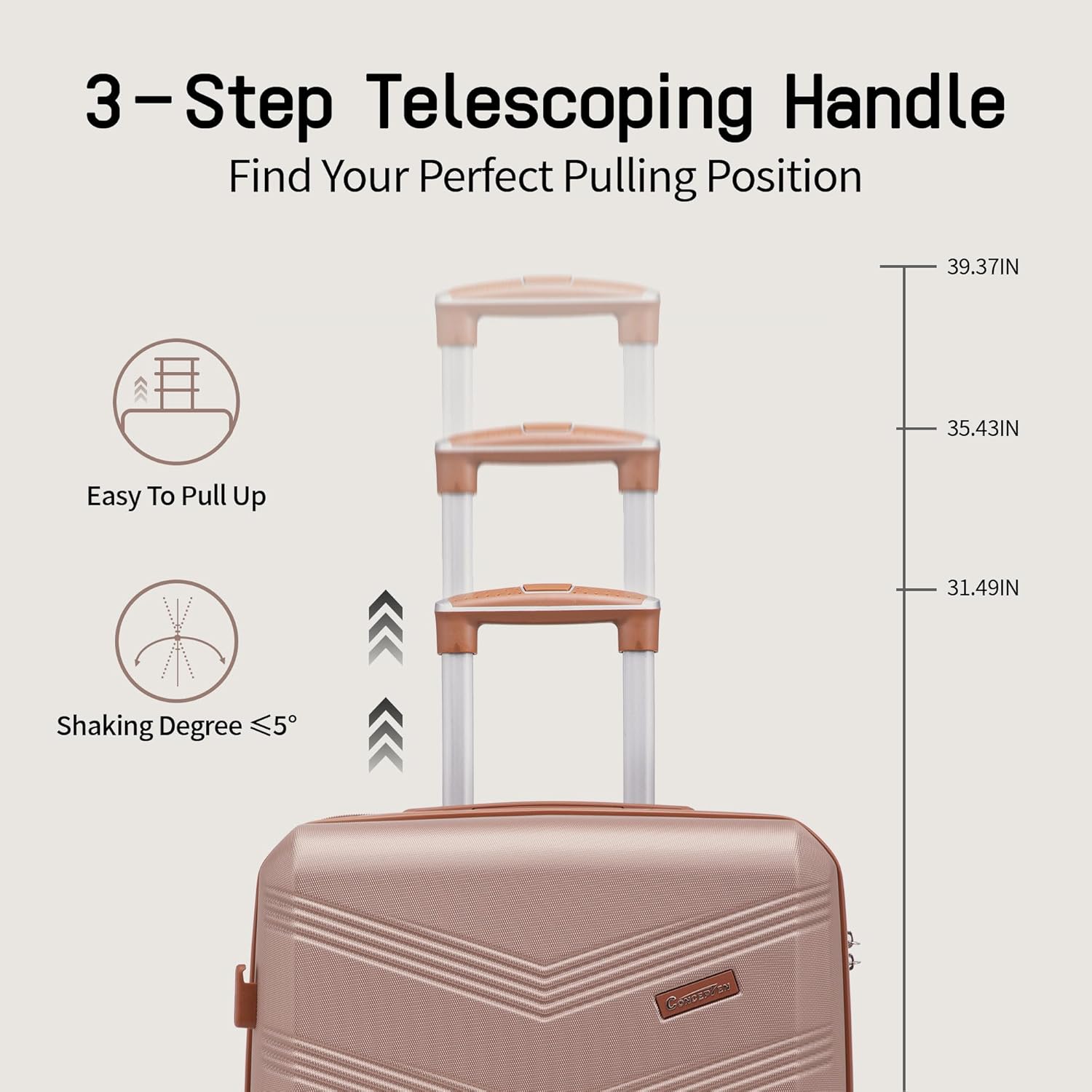 CONCEPTEN Expandable Luggage Sets 5 Piece, Hard Case Suitcase Set with Spinner Wheels,22x14x9 Airline Approved Carry on,Lightweight Durable Suitcase with TSA Lock (Champagne Gold)