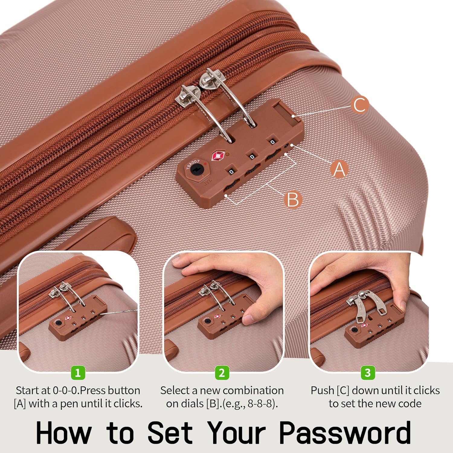 CONCEPTEN Expandable Luggage Sets 5 Piece, Hard Case Suitcase Set with Spinner Wheels,22x14x9 Airline Approved Carry on,Lightweight Durable Suitcase with TSA Lock (Champagne Gold) - Image 3