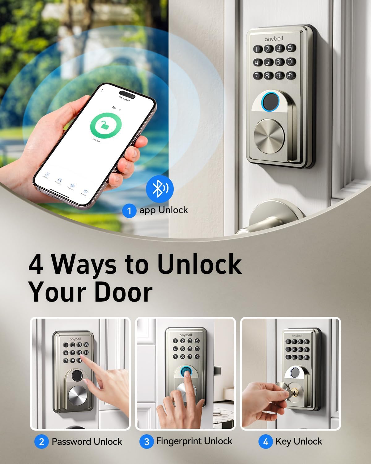 Alternative view of Smart Door Lock, Anybell Fingerprint Door Lock Keyless Entry with Electronic Keypad Deadbolt, App Control, Auto Lock, Biometric Lock for Front Door, Hotel & Office