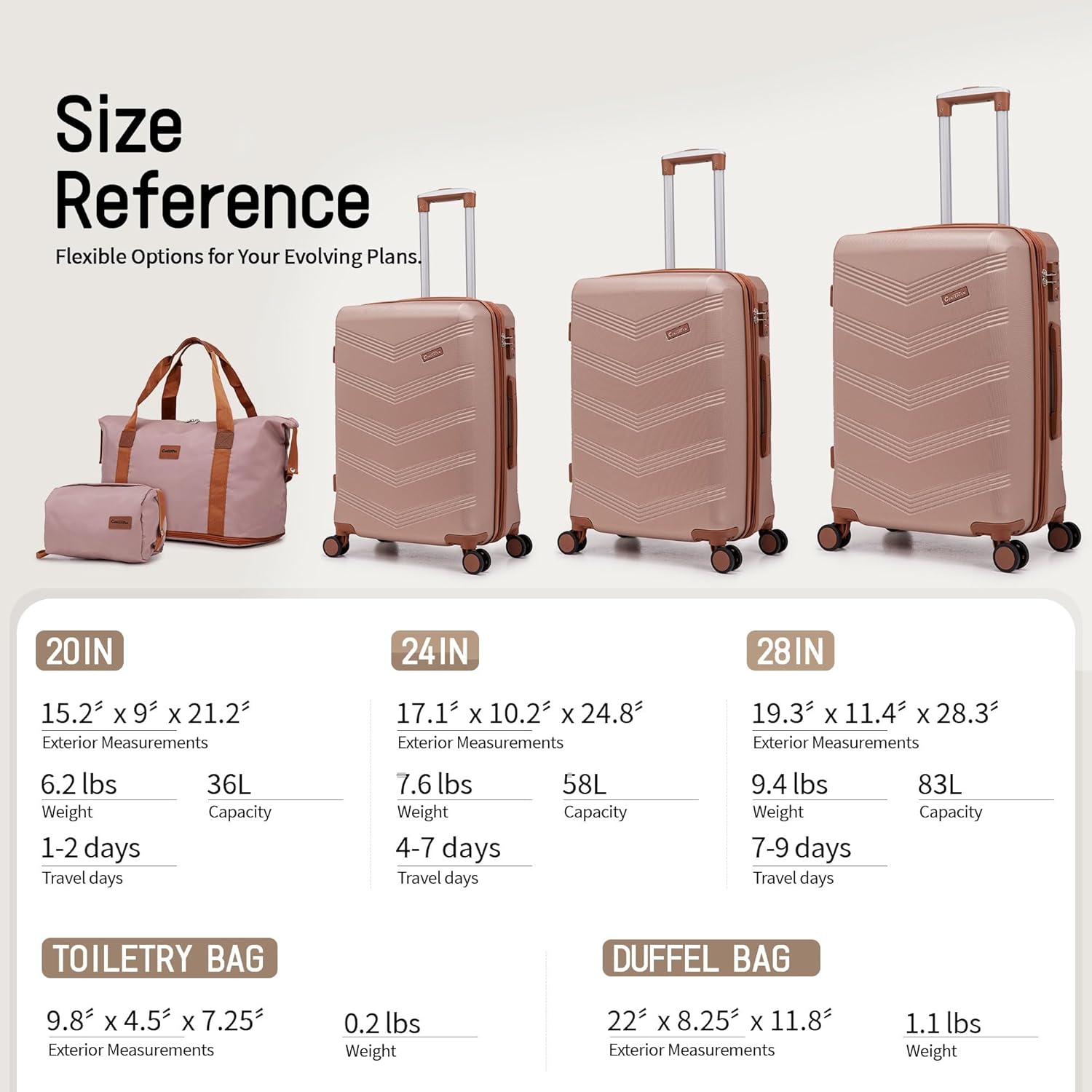 CONCEPTEN Expandable Luggage Sets 5 Piece, Hard Case Suitcase Set with Spinner Wheels,22x14x9 Airline Approved Carry on,Lightweight Durable Suitcase with TSA Lock (Champagne Gold) - Image 6