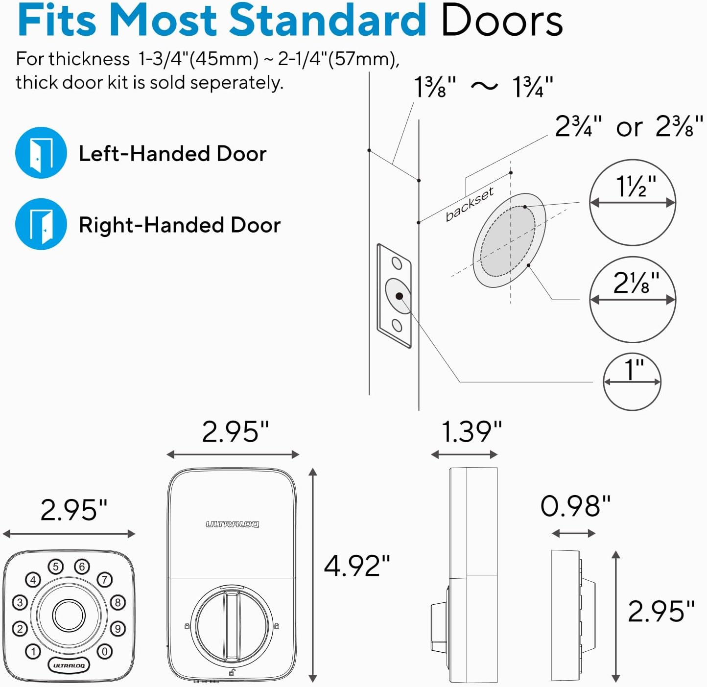 ULTRALOQ Smart Lock U-Bolt Pro, 7-in-1 Fingerprint Keyless Entry Door Lock with App Control, Anti-peep Keypad, Auto Lock, Smart Deadbolt Front Door, IP65 Waterproof, Easy Installation, 1 Year Battery