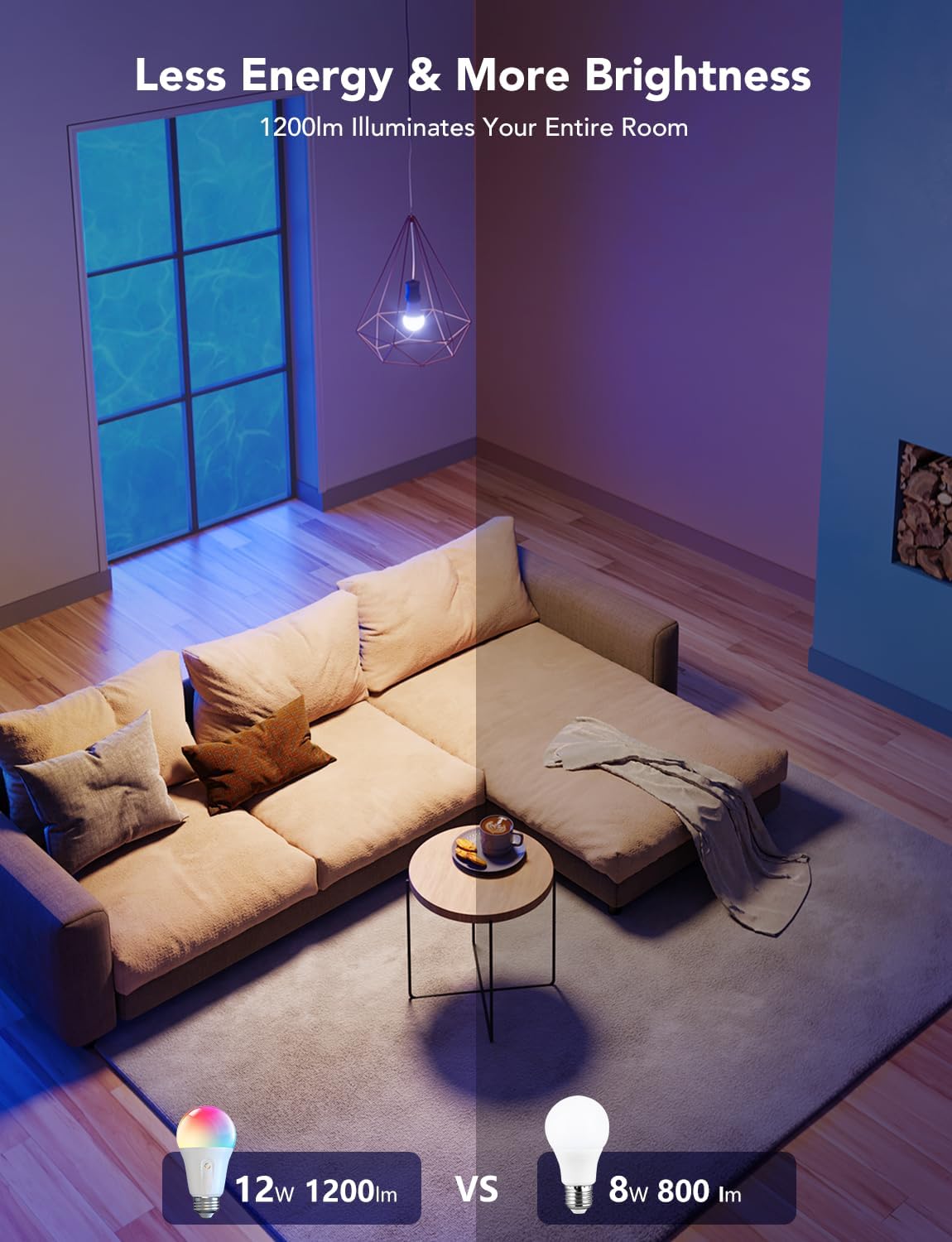 Govee Smart Light Bulbs 1200 Lumens, Color Changing Light Bulbs RGBWW Dimmable, Works with Alexa & Google Assistant, Color Bulb, 12W 85W Equivalent A19 LED Bulbs for Bedroom Living Room, 2 Pack