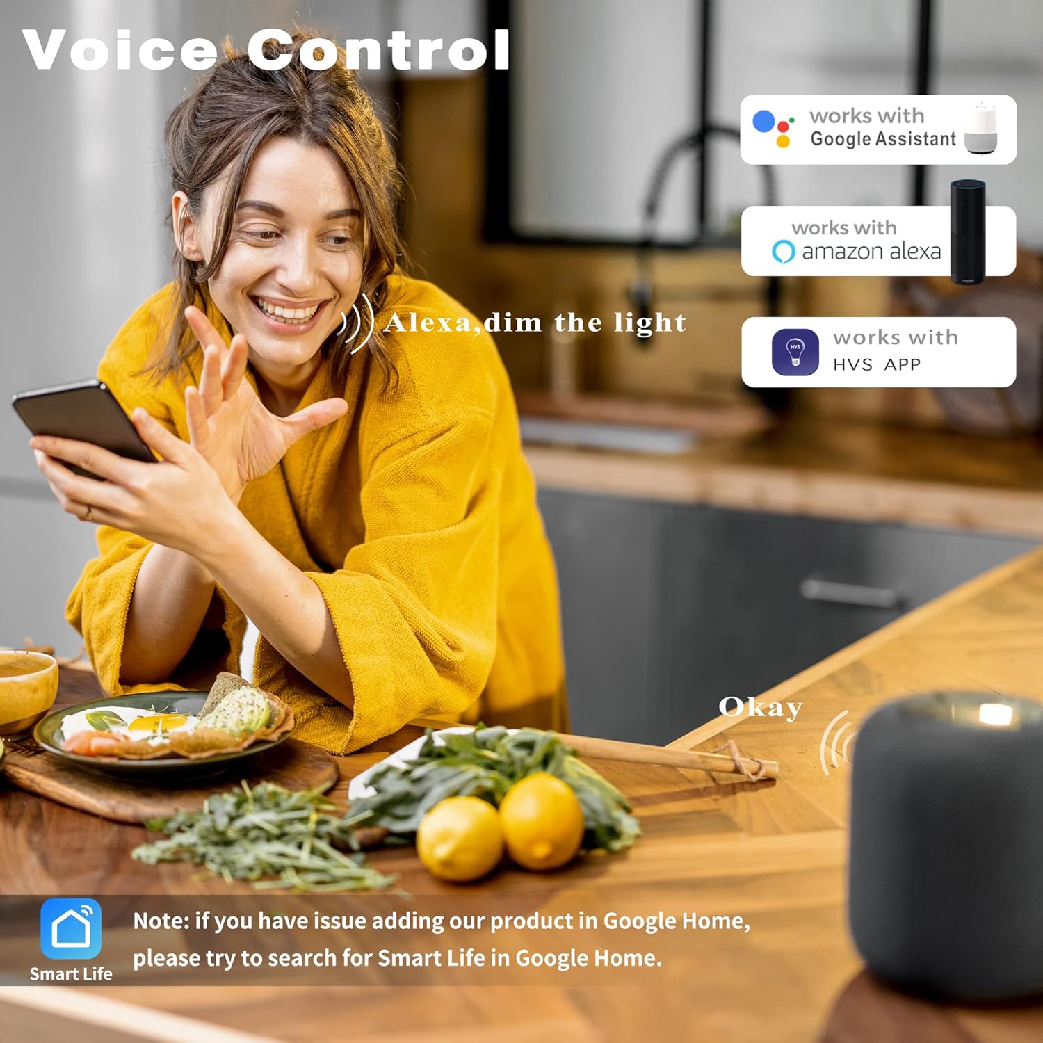 Alternative view of Homevenus HVS Smart Light Bulbs,9W A19 E26 Dimmable Tunable Cool Warm White LED Light Bulb 2500k-6500k, APP Control 2.4GHz WiFi Bluetooth Assist Connection, Work with Alexa/Google Assistant 4 Pack