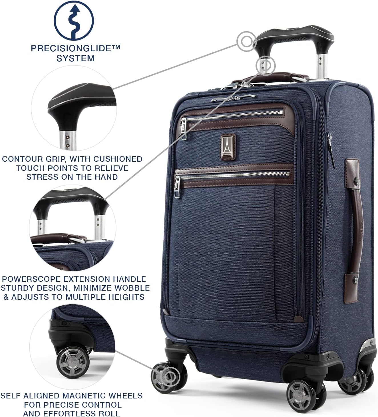 Alternative view of Travelpro Platinum Elite Softside Expandable Carry on Luggage, 8 Wheel Spinner Suitcase, USB Port, Suiter, Men and Women, True Navy Blue, Carry On 21-Inch