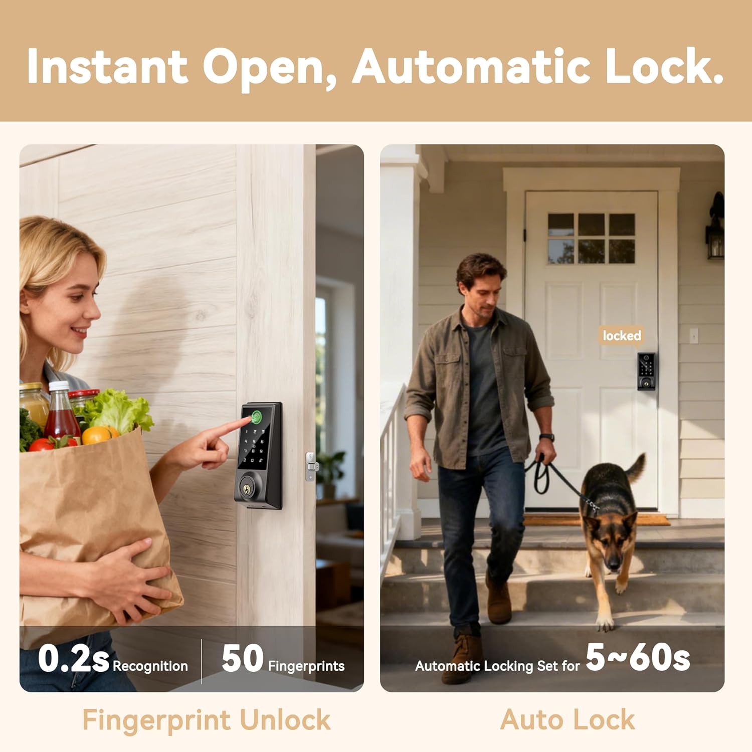 Alternative view of IRONZON Smart Door Lock Deadbolt Lock with Touchscreen Keypad, Fingerprint Door Lock for Front Door, 5-in-1 Keyless Entry Door Lock, T, App Control, 4 IC Cards, Auto Lock, 15-Min Installation
