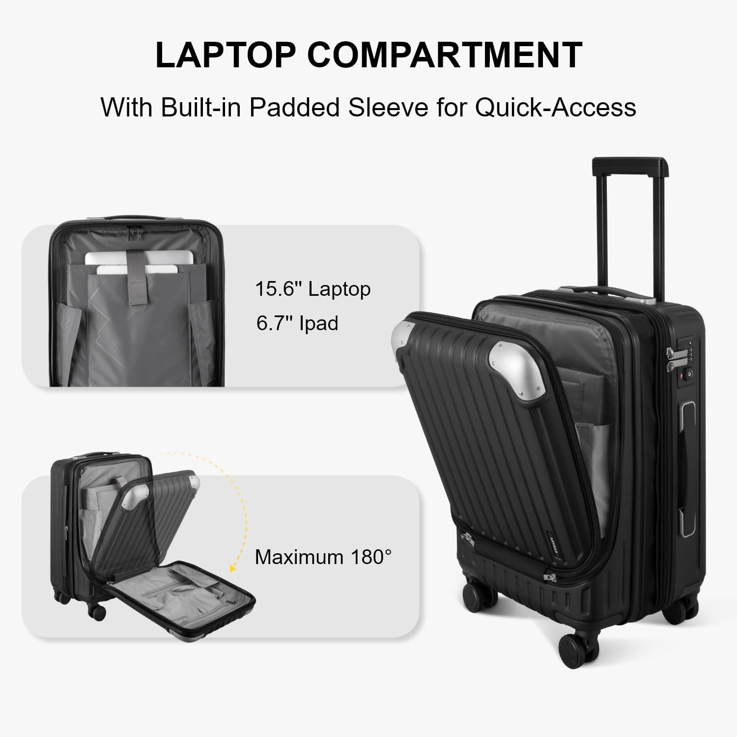 Alternative view of LEVEL8 Grace Hard Shell Carry on Luggage with Front Compartment, 20 Inch Expandable Suitcases with Wheels, Lightweight Carry-on Suitcase for Airplane, Tsa Lock, Black