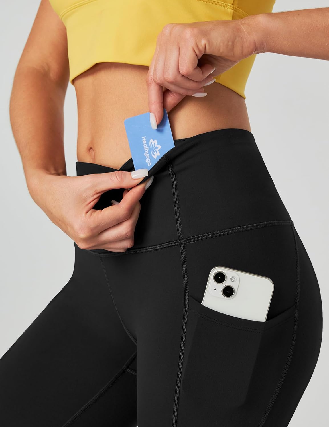 Alternative view of Heathyoga Capri Leggings for Women High Waisted Capri Leggings with Pockets for Women Tummy Control Yoga Pants Women