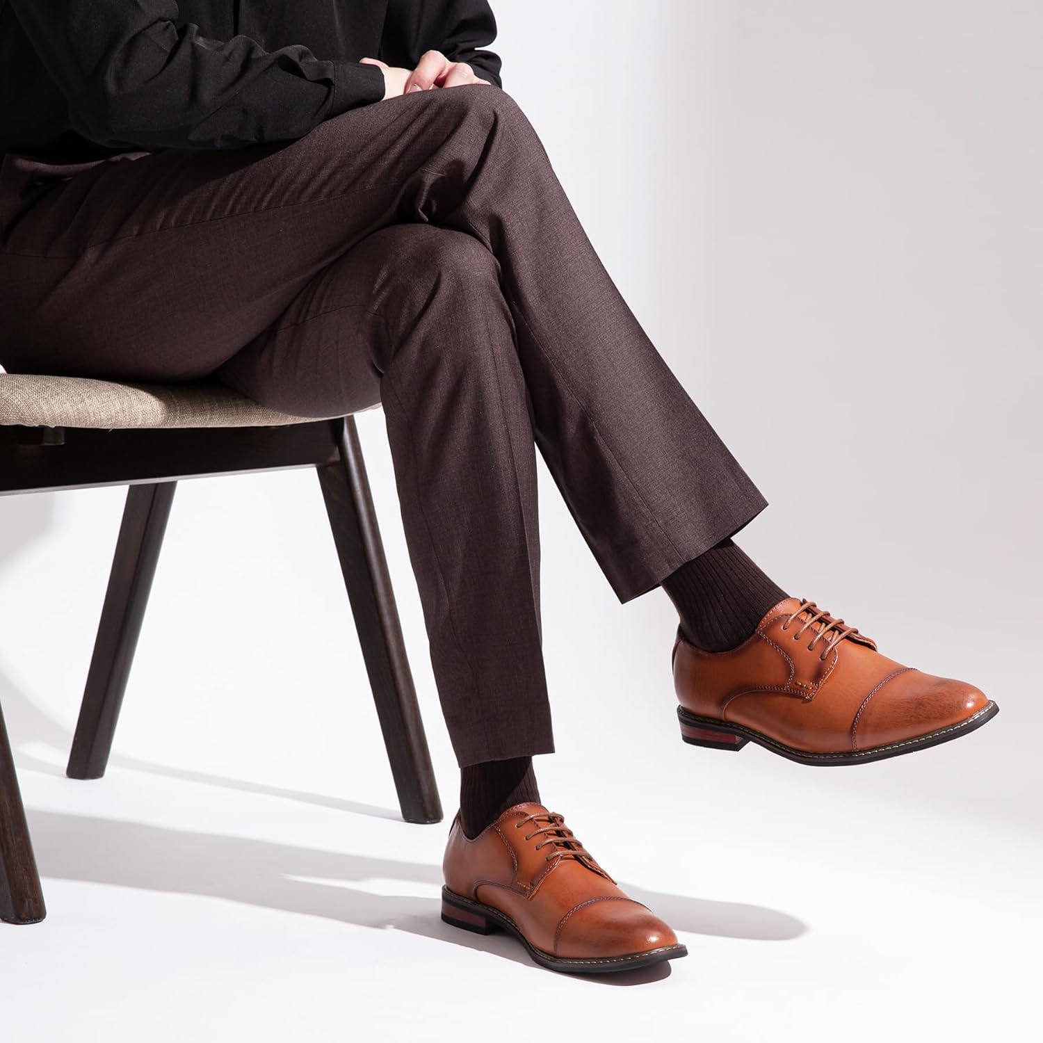 Jousen Men's Dress Cap Toe Shoes Wingtip Brogue Oxfords for Men Business Formal Derby Shoes