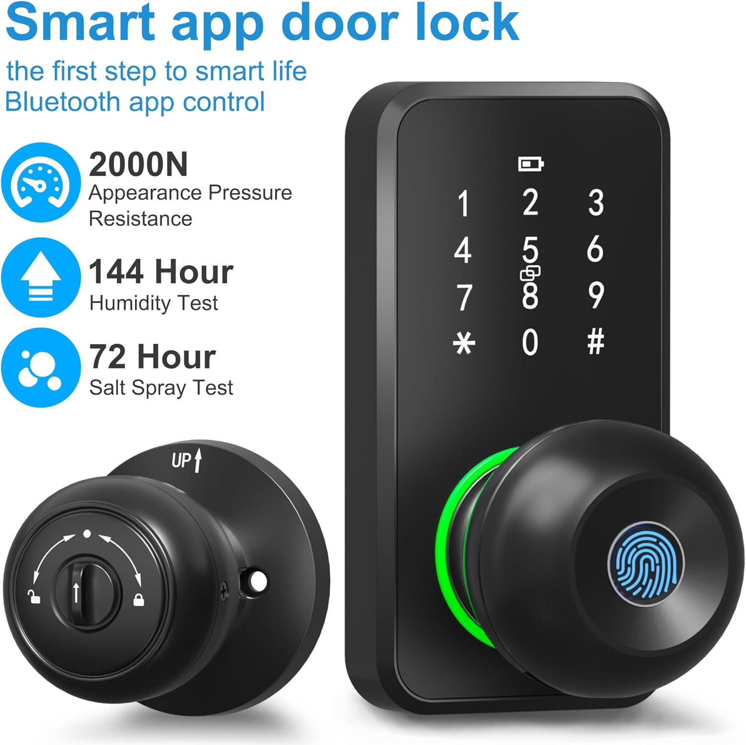 Smart Door Lock with Knob, LinkThai Keyless Entry Fingerprint Lock with Touchscreen Keypad, Electronic Knob Digital Lock for Front Door, Easy Installation