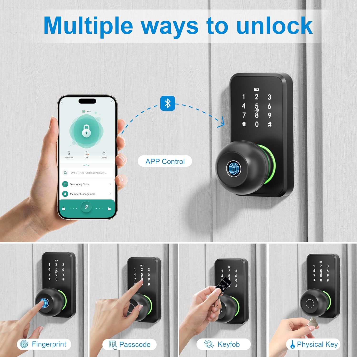 Alternative view of Smart Door Lock with Knob, LinkThai Keyless Entry Fingerprint Lock with Touchscreen Keypad, Electronic Knob Digital Lock for Front Door, Easy Installation