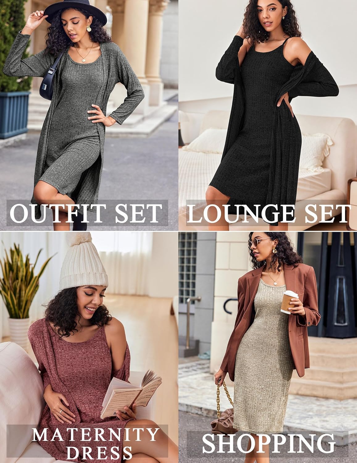 EKOUAER Womens Knit Robe Set 2 Piece Nightgown with Robes Long Sleeves Lounge Sets with Pockets S 3XL - Image 4