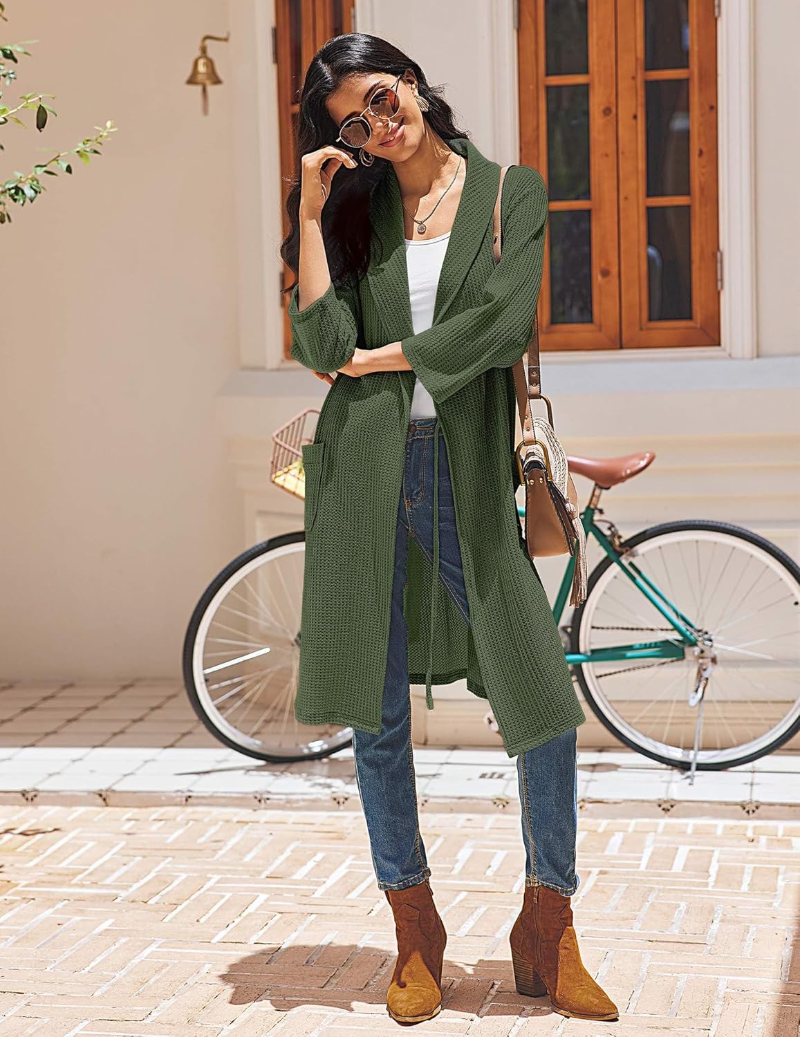 Ekouaer Robes for Women Waffle Knit Bathrobe Lightweight Kimono Robe Knee Length Loungewear with Pockets - Image 4