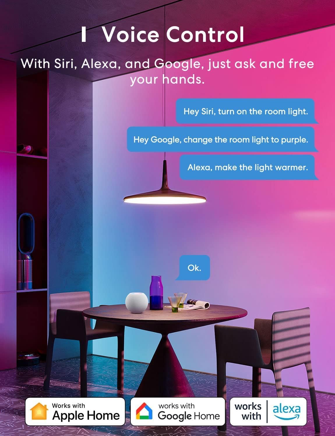 Meross Smart Light Bulb, Smart WiFi LED Bulbs Compatible with Apple HomeKit, Siri, Alexa, SmartThings, Dimmable E26 Multicolor 2700K-6500K RGBWW, 900 Lumens 60W Equivalent 2 Pack