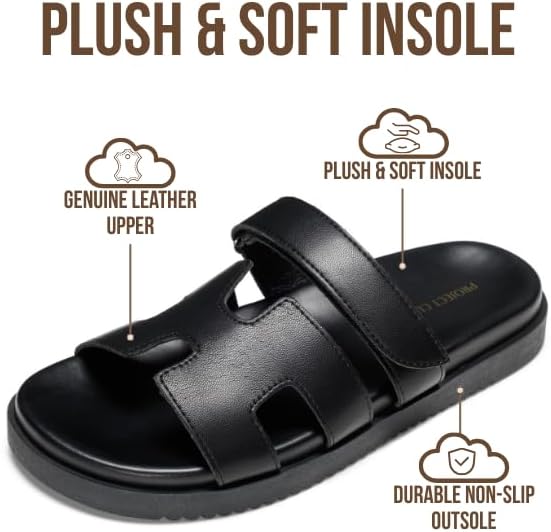 Project Cloud 100% Genuine Leather Womens Sandals - Stylish & Comfy Sandals for Women Footwear with Plush & Soft Insole - Slip-resistant Slides for Women