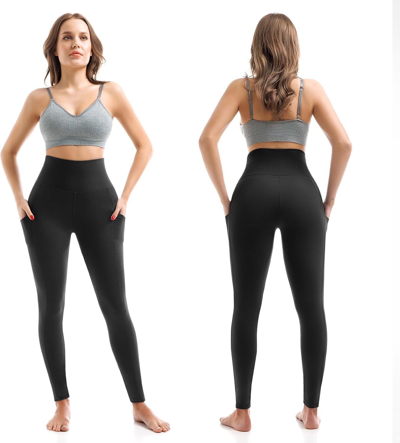 SINOPHANT High Waisted Leggings with Pockets Women, Full Length Capri Buttery Soft Stretchy Yoga Pants