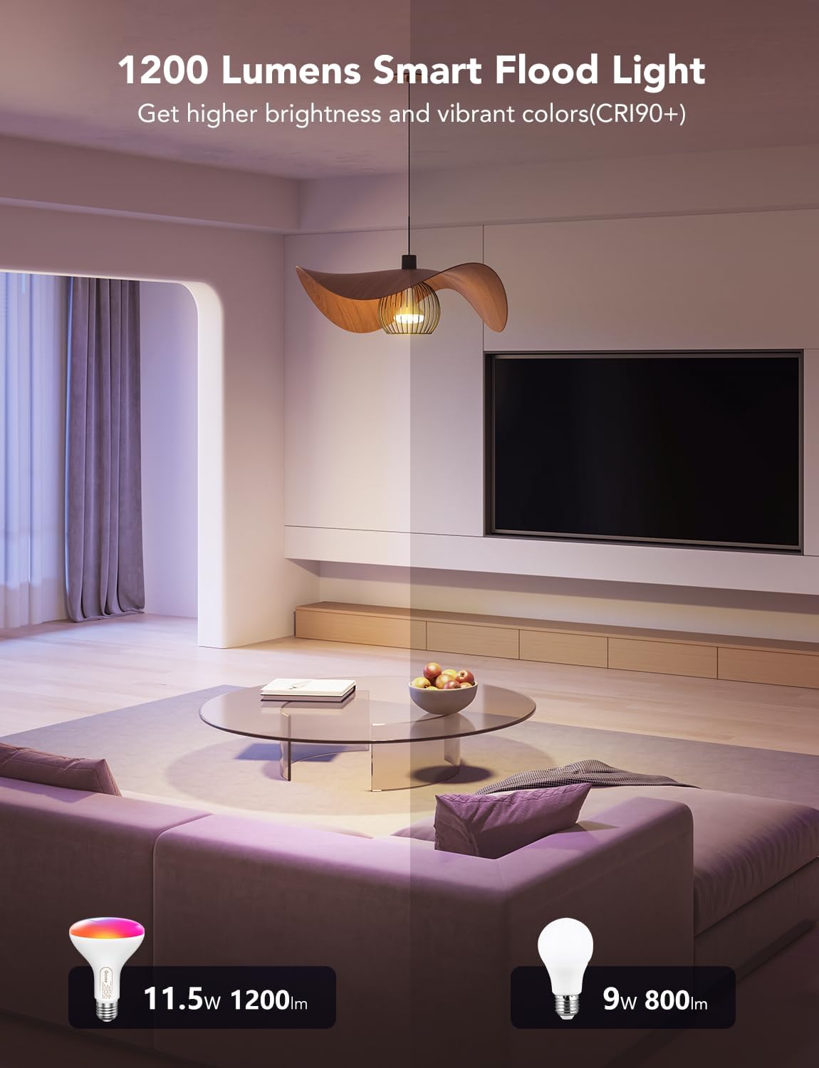 Alternative view of Govee Smart Light Bulbs, 1200 Lumens Dimmable BR30 Bulbs, RGBWW Color Changing Light Bulb, Flood Light Bulbs Work with Alexa, Google Assistant, WiFi & Bluetooth LED Bulbs, Music Sync, 2 Pack