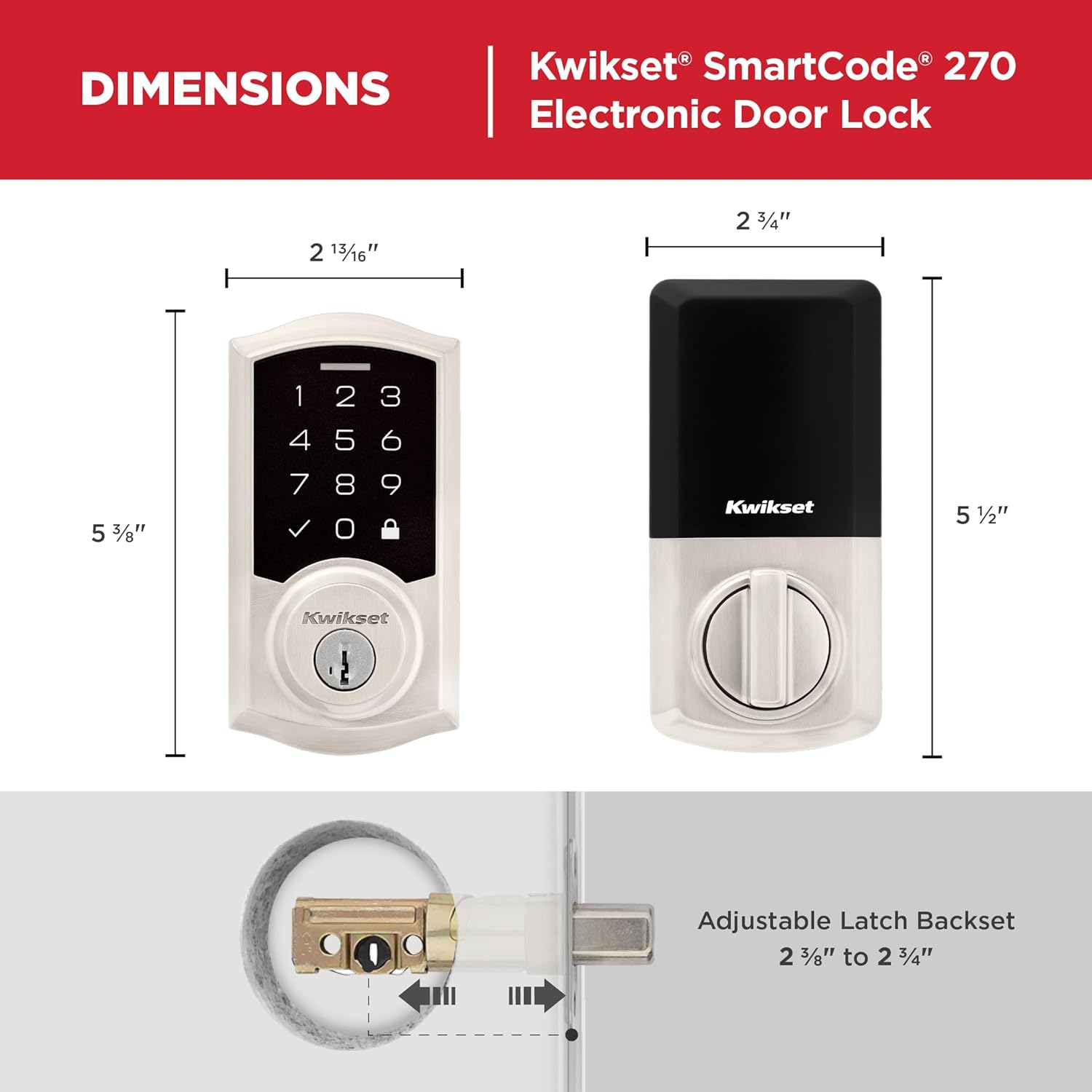 Kwikset SmartCode 270 Keyless Entry Electronic Touchpad Deadbolt Door Lock with Auto-Lock, Custom User Codes, Advanced Security in Satin Nickel Traditional