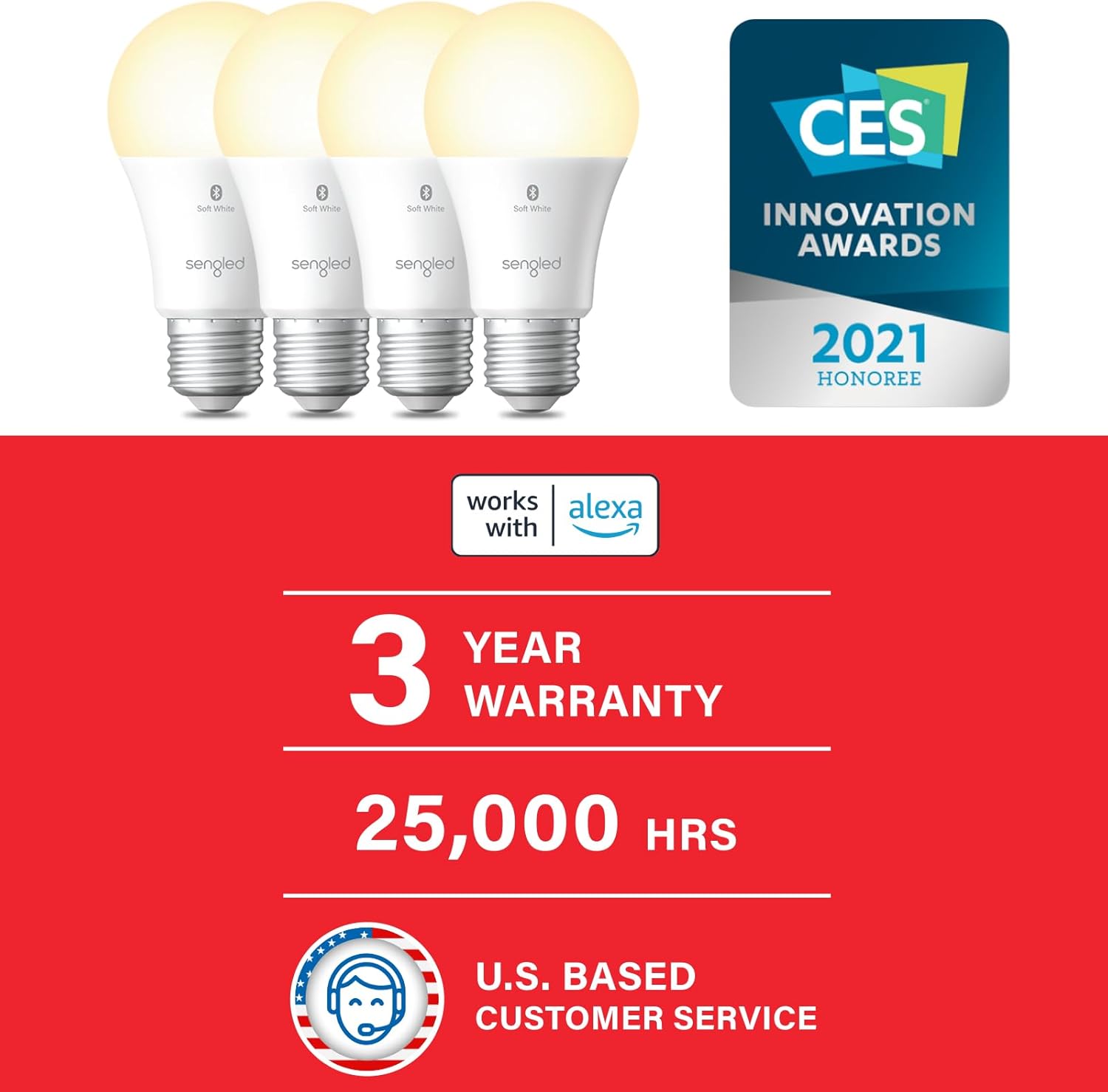 Alternative view of Sengled Alexa Light Bulb, S1 Auto Pairing with Alexa Devices, Warm Smart Light Bulbs, Bluetooth Mesh Smart Home Lighting, E26 60W Equivalent, 800LM, 1-Pack