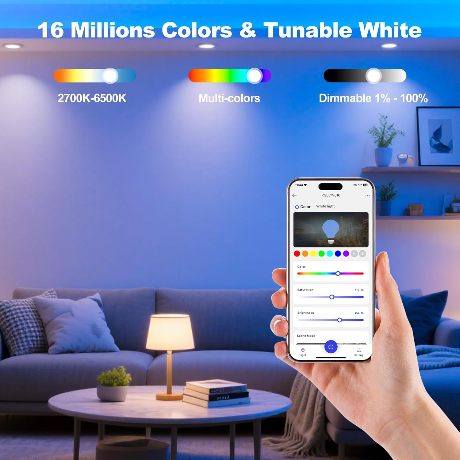 Alternative view of VTimes Smart Light Bulbs, WiFi & Bluetooth Light Bulb, Work with Alexa and Google Home, A19 E26 RGBCW LED Color Changing Light Bulb, 16 Million Colors, Dimmable 2700K-6500K, 9W, 800 Lumens 4 Pack