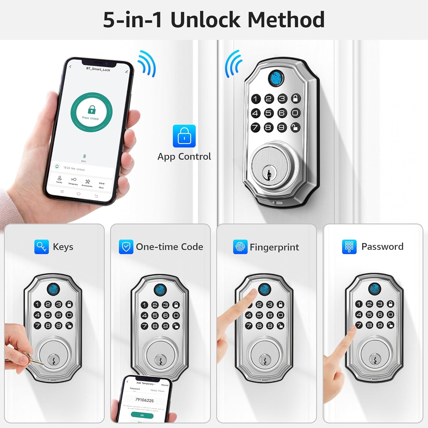 Alternative view of LOCK&SOLVER Keyless Entry Door Lock, Smart Lock for Front Door, Keypad Fingerprint Doorlock, App Remote Control, One-Time Code, Auto Lock, Easy Installation with Video Guide, Rust-Resistant Zinc