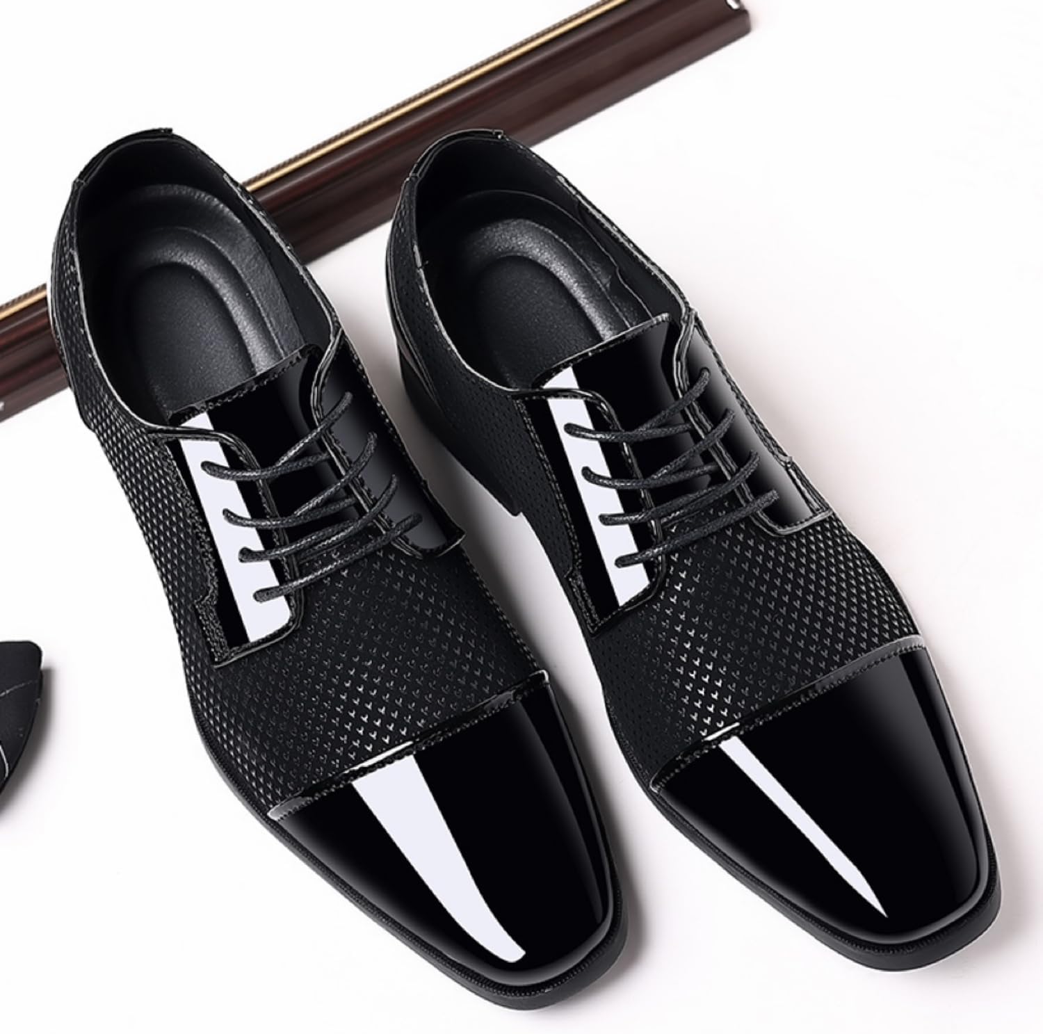 Feetly Men's Dress Shoes Patent Leather Oxfords Classic Lace-up Formal Tuxedo Shoes Business Wedding Derby Shoes Cap Toe Fashion