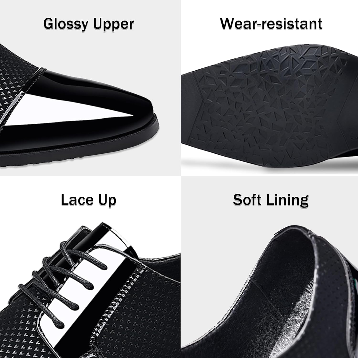 Alternative view of Feetly Men's Dress Shoes Patent Leather Oxfords Classic Lace-up Formal Tuxedo Shoes Business Wedding Derby Shoes Cap Toe Fashion