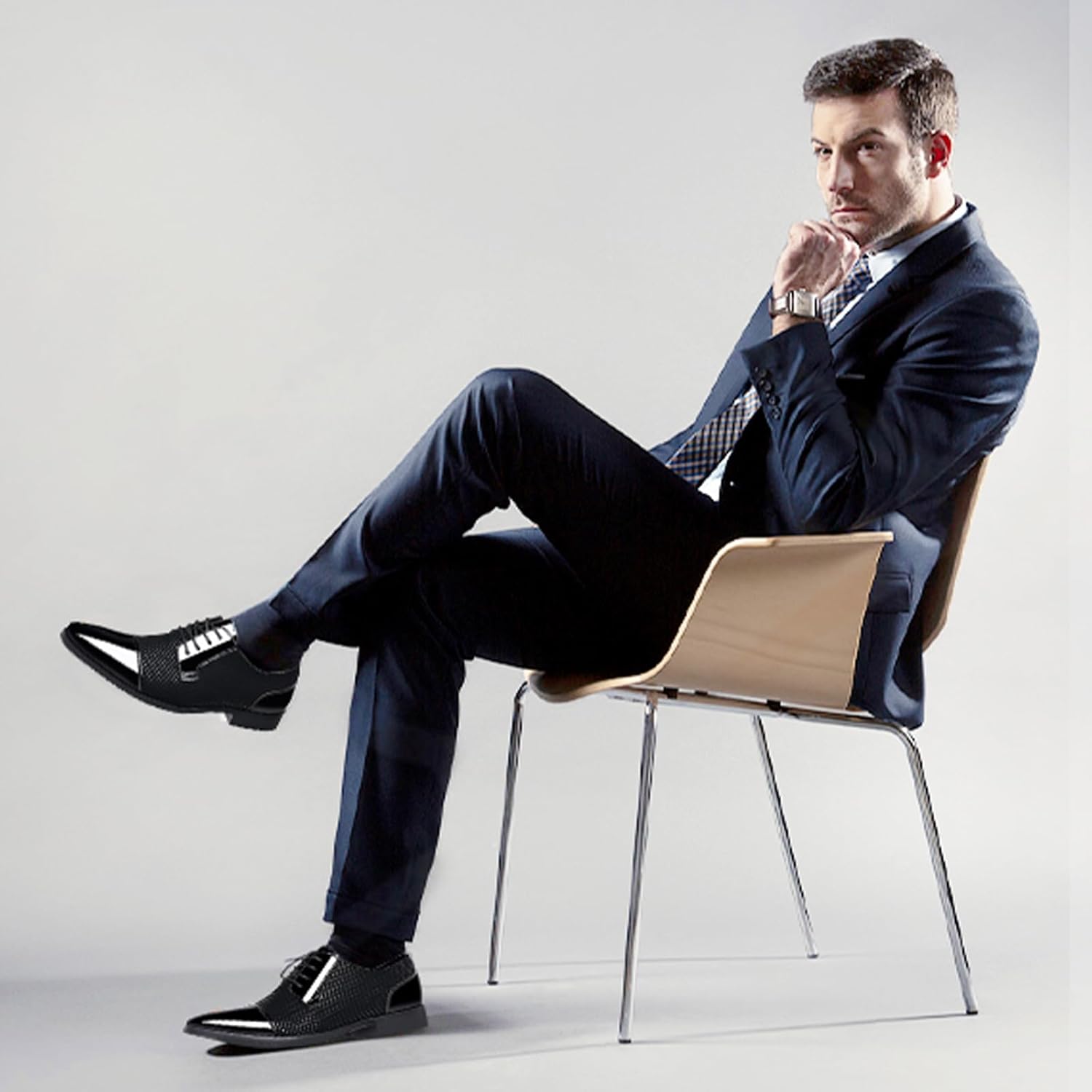 Feetly Men's Dress Shoes Patent Leather Oxfords Classic Lace-up Formal Tuxedo Shoes Business Wedding Derby Shoes Cap Toe Fashion - Image 3