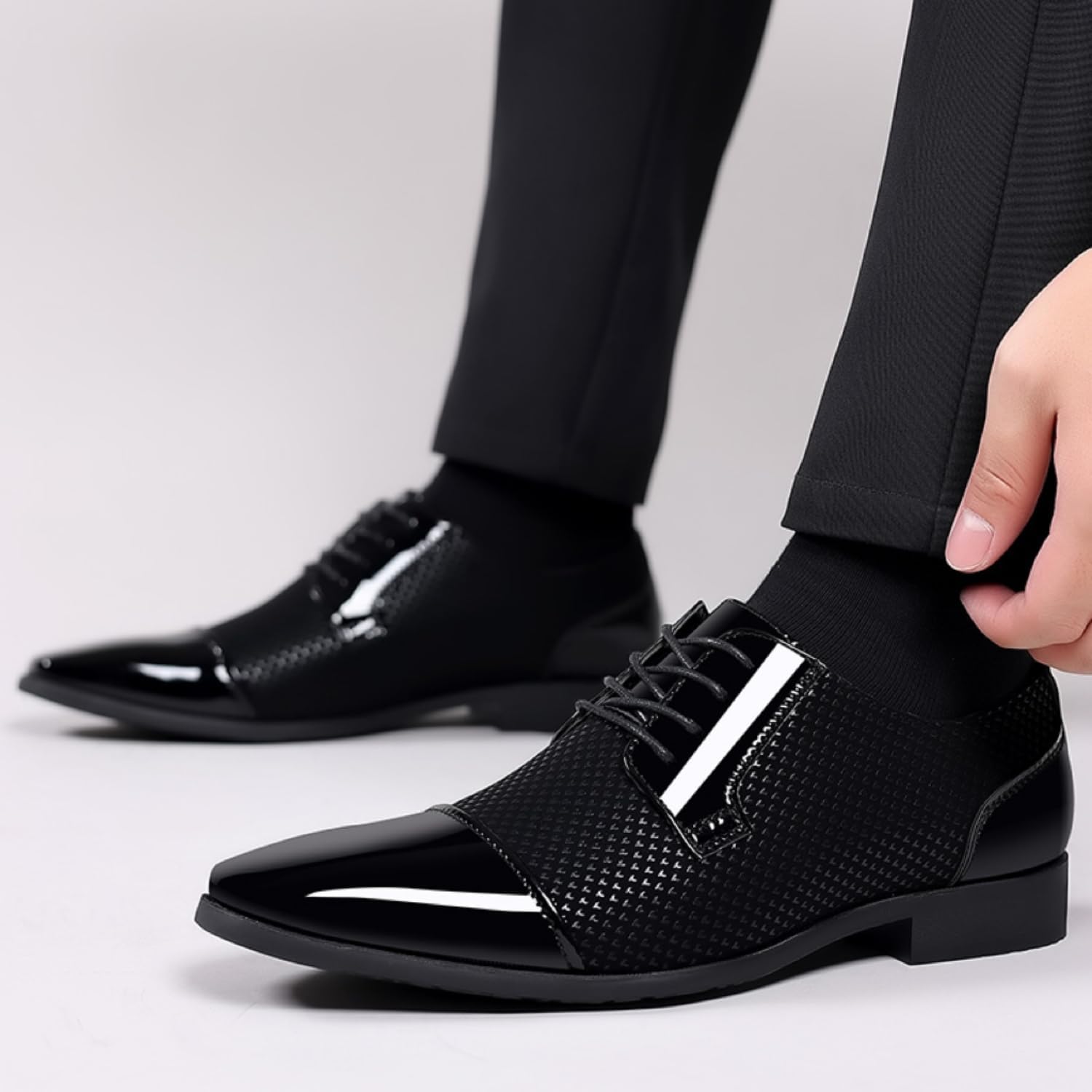 Feetly Men's Dress Shoes Patent Leather Oxfords Classic Lace-up Formal Tuxedo Shoes Business Wedding Derby Shoes Cap Toe Fashion - Image 4