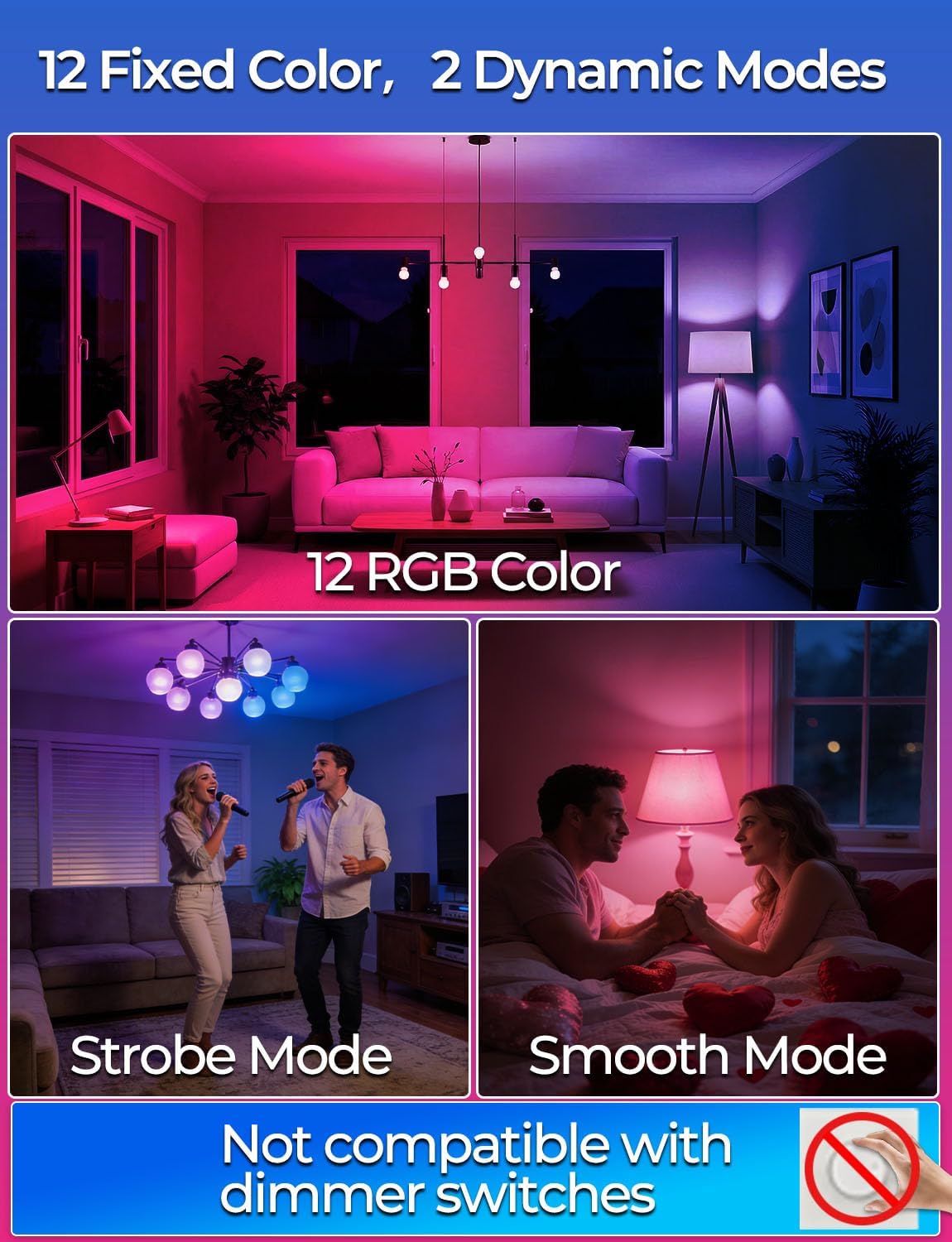 Alternative view of ILC RGB LED Light Bulb, Color Changing 40W Equivalent, Daylight White, 450LM Dimmable 5W E26 Screw Base RGBW, Mood Light Bulb - 12 Color Choices - Timing Infrared Remote Control Included (4 Pack)