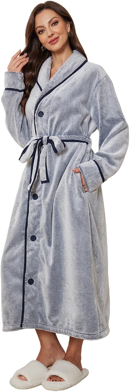 Alternative view of RONGTAI Women's Plush Fleece Robe with Buttons - Extra Long & Plus Size Winter Bathrobe for Women, Cozy Hooded Loungewear