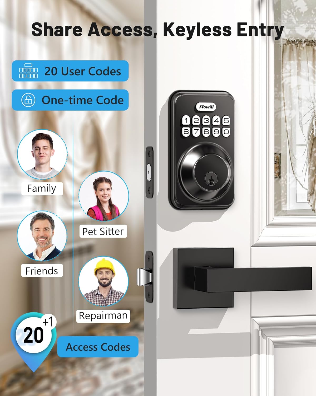 Alternative view of Zowill Keyless Entry Door Lock with 2 Lever Handles, Zowill Electronic Keypad Deadbolt, Auto-Locking, Anti-Peeping Password, Digital Code Door Lock, Front Door Handle Sets, Matte Black