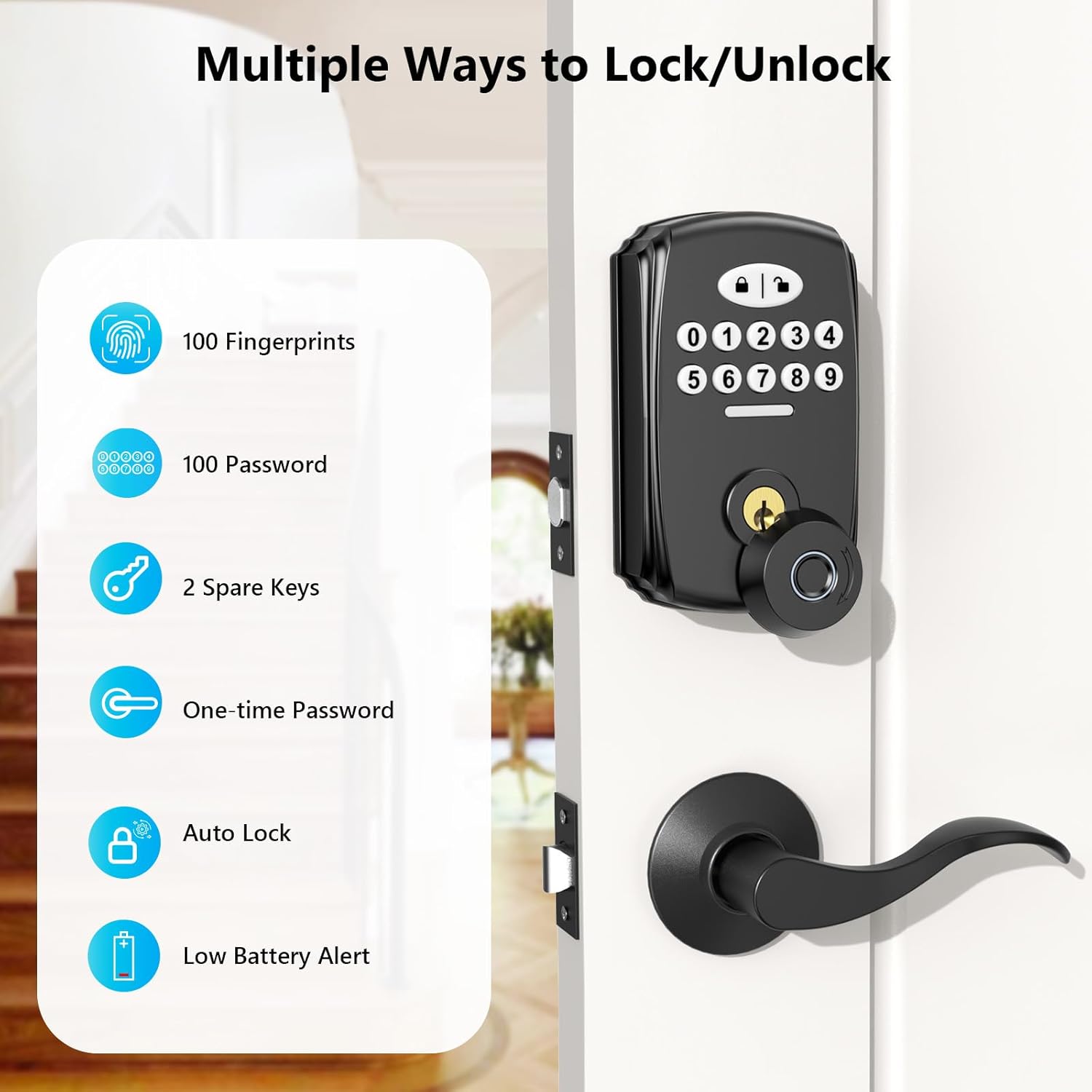 Fingerprint Door Lock - Keyless Entry Door Lock Smart Deadbolt Lock - Electronic Digital Keypad Lock - Smart Locks for Front Door - Auto Lock - Easy Installation