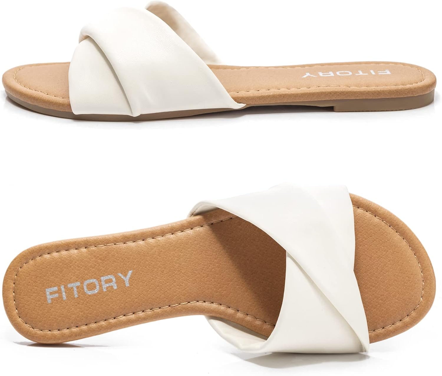 Alternative view of FITORY Women's Flat Sandals Fashion Slides With Soft Leather Slippers for Summer Size 6-11