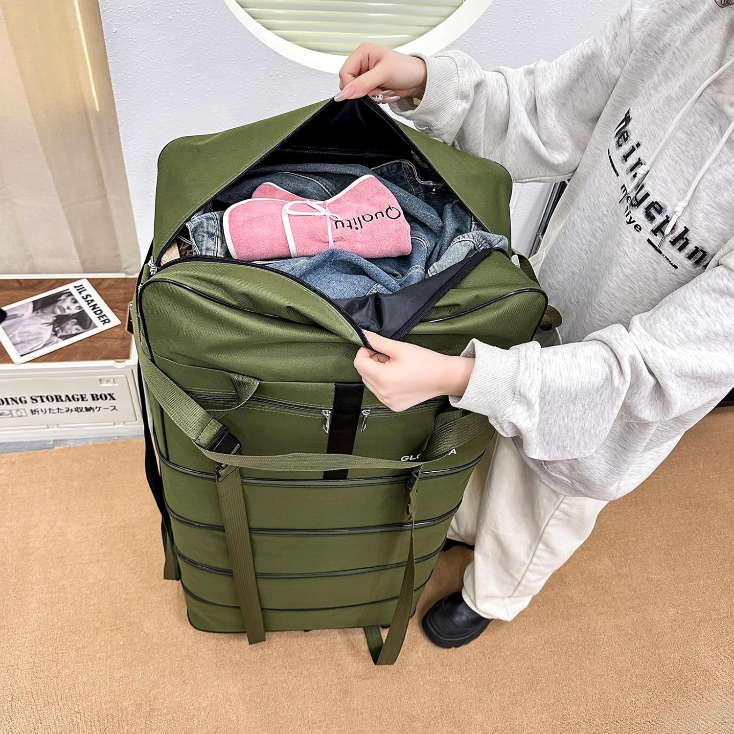 Gloyuda 130L Expandable Luggage, 43 Inch Extra Large Suitcase with Wheels, Collapsible Luggage, Rolling Duffle Bag with Wheels, Big Suitcases with a Handle Wrap Shoe Bag Shoulder Strap (Green)