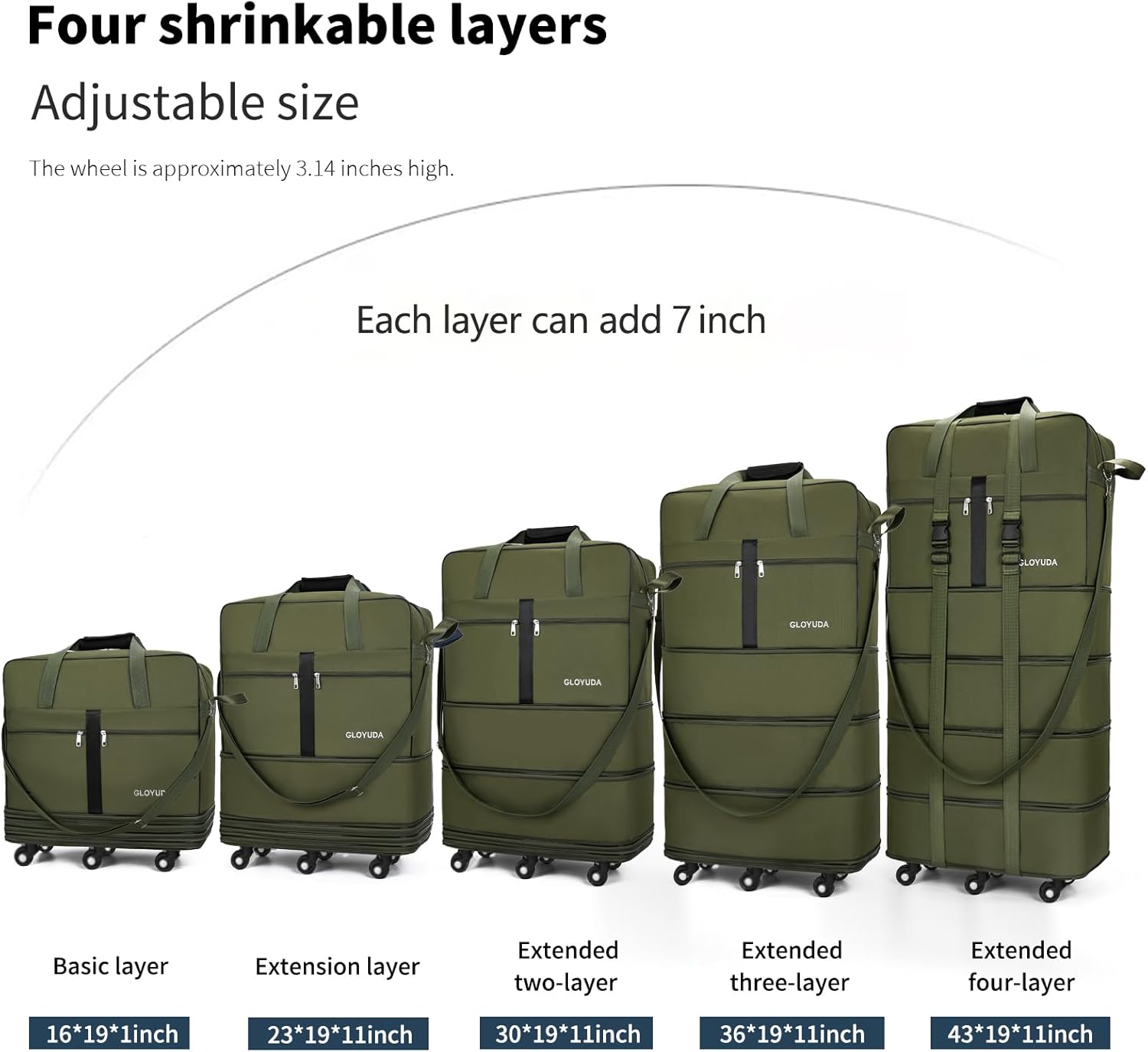 Alternative view of Gloyuda 130L Expandable Luggage, 43 Inch Extra Large Suitcase with Wheels, Collapsible Luggage, Rolling Duffle Bag with Wheels, Big Suitcases with a Handle Wrap Shoe Bag Shoulder Strap (Green)