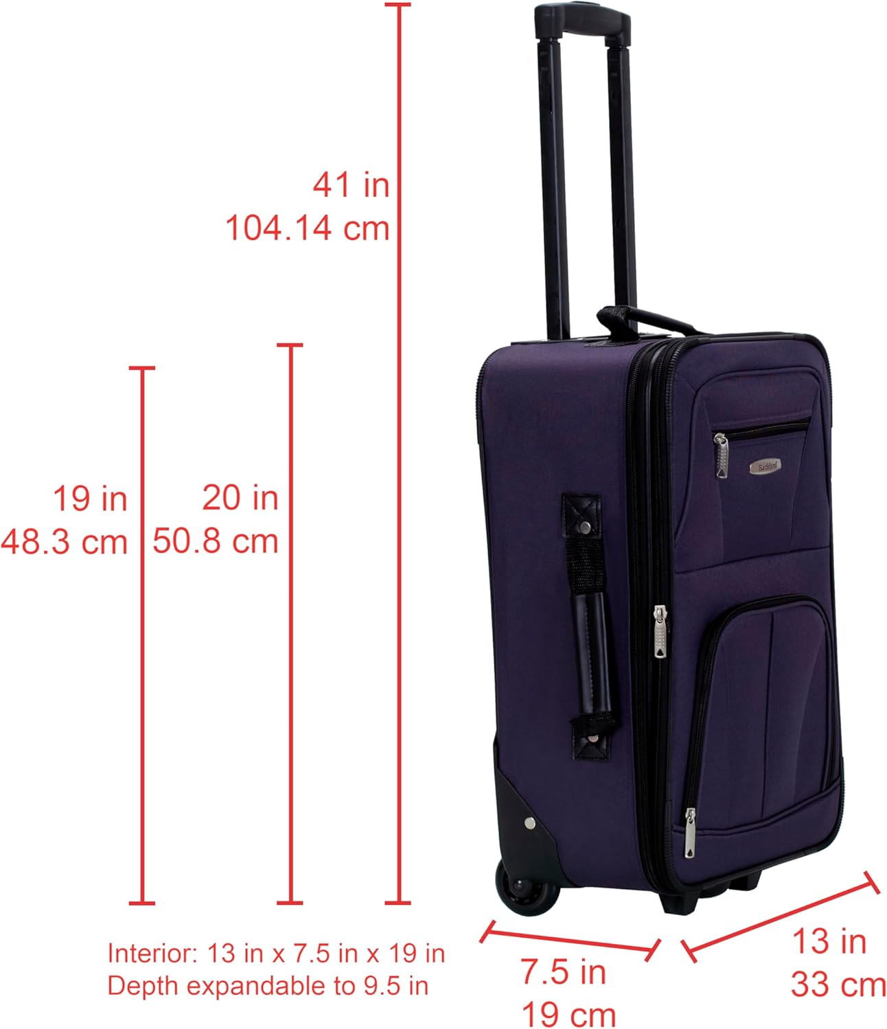 Rockland Fashion Expandable Softside Upright Luggage Set, Purple, 2-Piece (14/19)