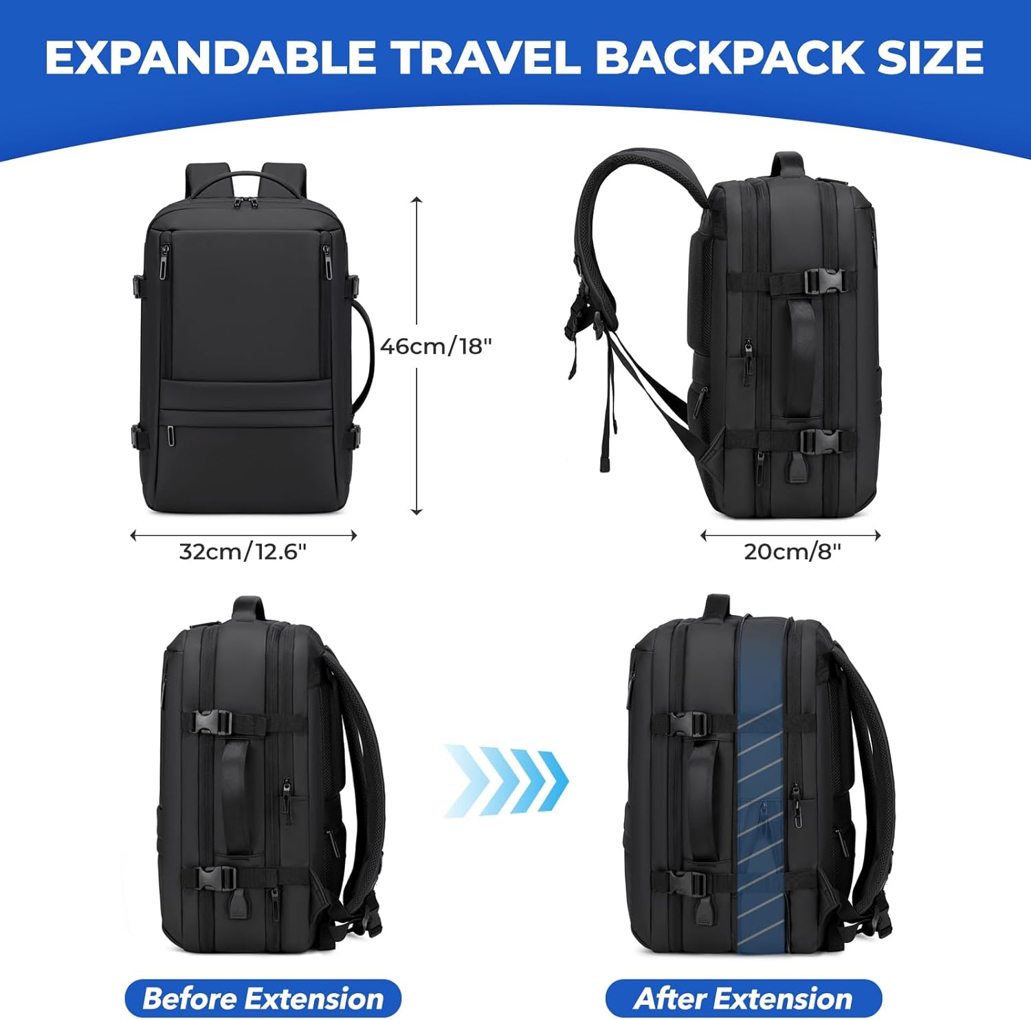 Alternative view of Rcrirth Carry On Travel Backpack for Airplanes | 35L Suitcase Backpack Luggage Business Weekender Bag - Expandable Travel Carry On Flight Approved for Men Women - Black