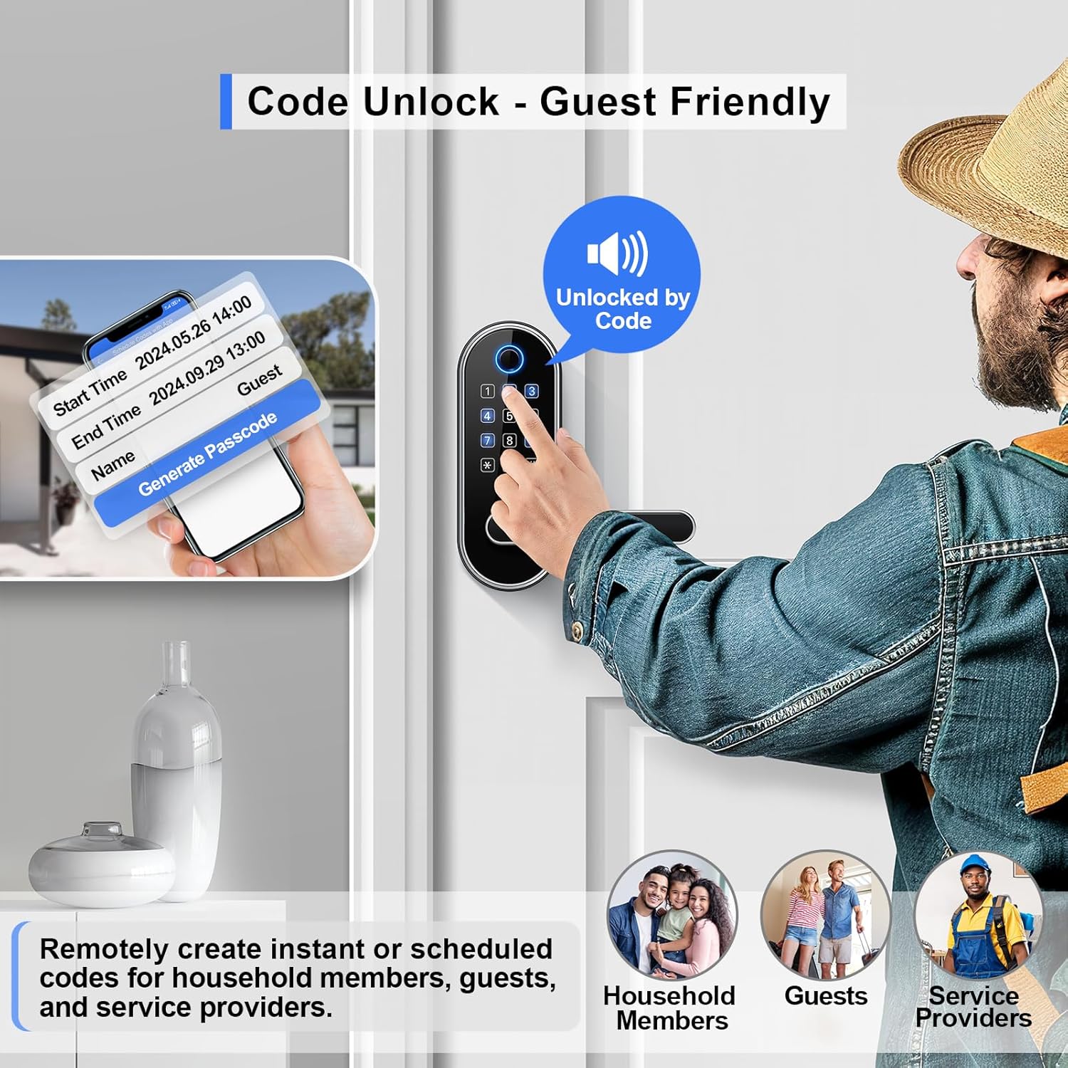 Alternative view of Bluetooth Fingerprint Smart Lock with Handle & Keypad u2013 Fits Most US Doors, DIY Install, Keyless Entry: Code, FOB, Auto-Lock. Ideal for Home, Airbnb, Rental, Kids, Seniors. Alexa & Google Compatible