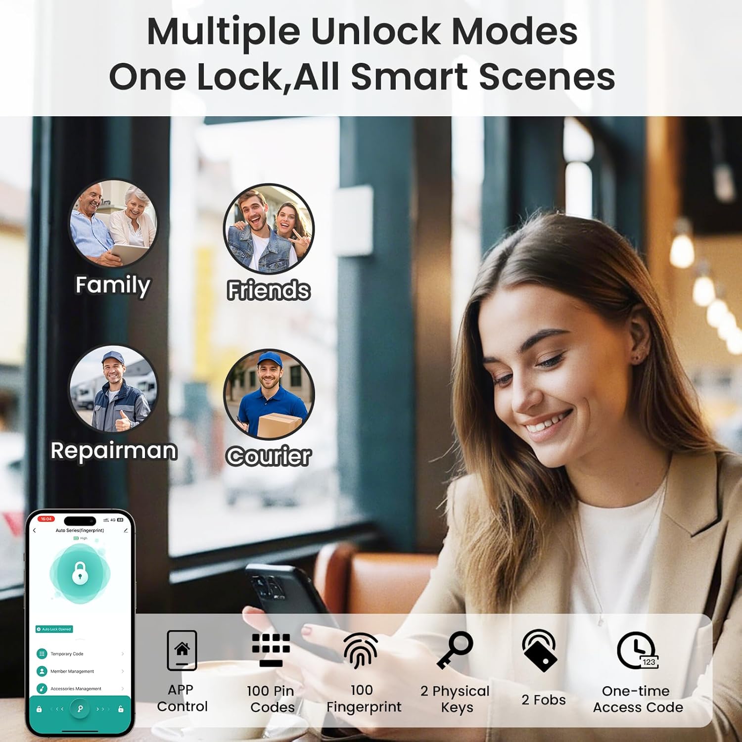 Alternative view of Biquole Smart Lock with Handles, Fingerprint Door Lock App Control, Keyless Entry Door Lock Set, Electronic Keypad Deadbolt, Auto & One Touch Lock, Easy Installation, IP54, Digital Smart Code