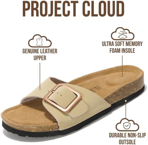Alternative view of Project Cloud 100% Genuine Leather Sandals Women Dressy Beach Essentials Slides for Women Footwear - Lightweight with Memory Foam Insole Sandals for Women 2026 - Womens Slides