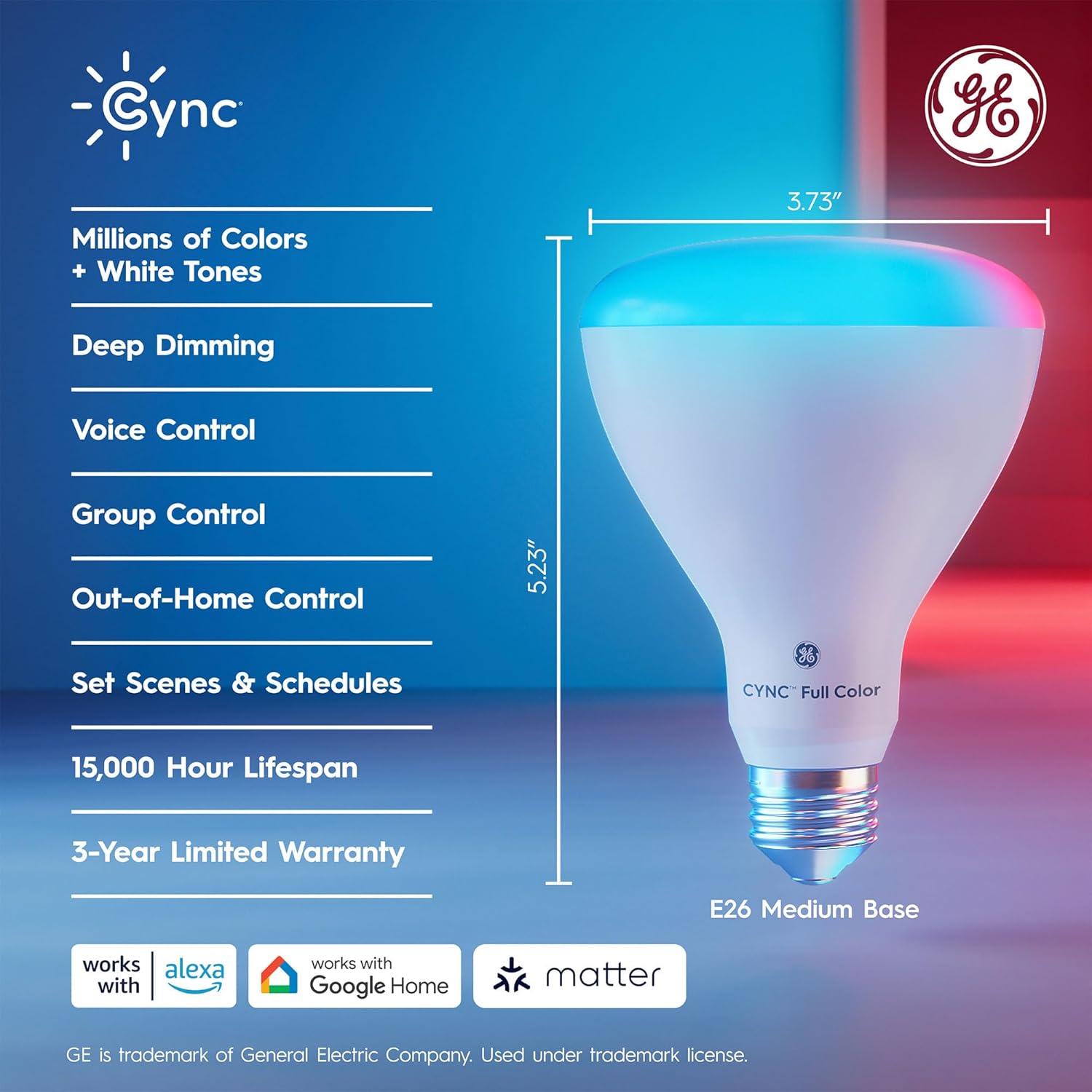 Cync GE BR30 LED Smart Light Bulbs, Indoor Floodlight Bulb, Color Changing Room Decor, WiFi Lights, Compatible with Alexa and Google Home, Matter Compatible (4 Pack)