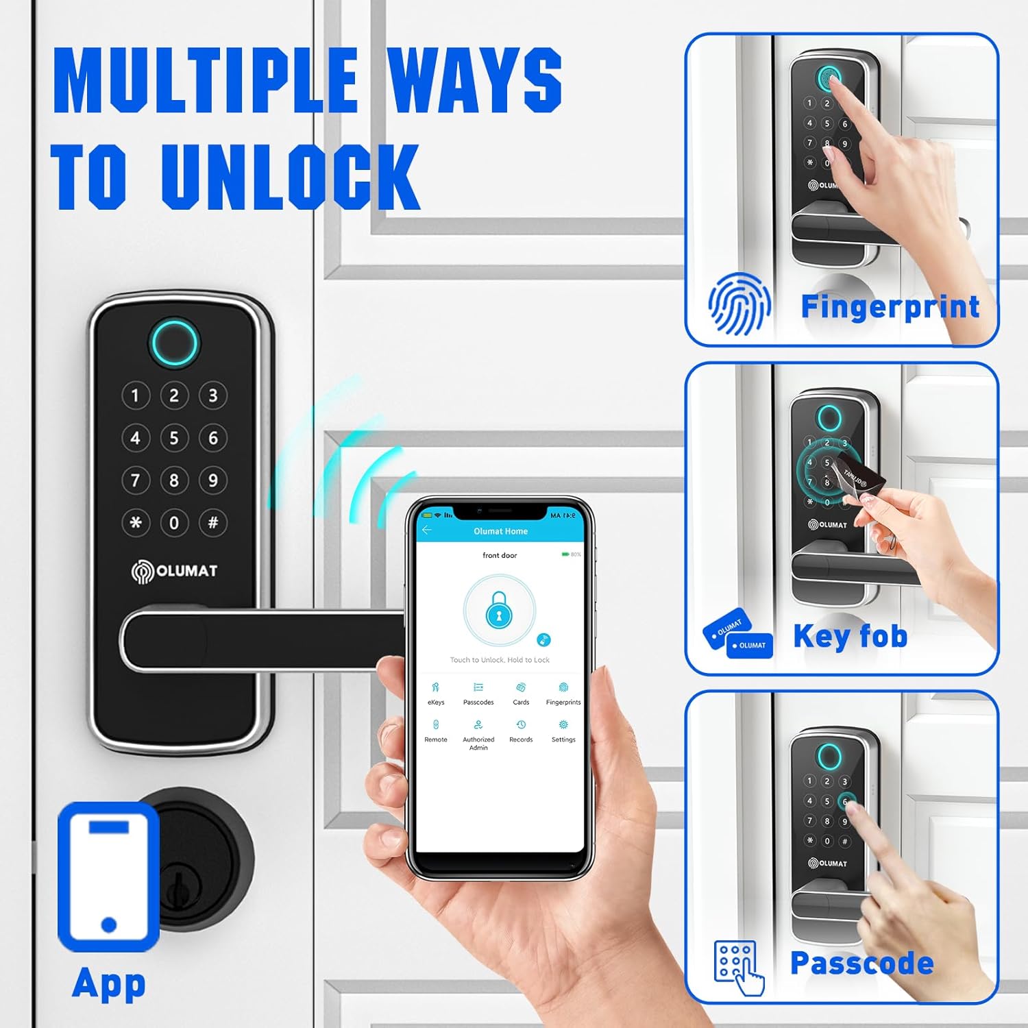 OLUMAT Smart Lock with Handle: Wi-Fi Keyless Entry Door Lock - Smart Locks for Front Door - Biometric Fingerprint Door Lock - Smart Door Lock with Keypad - Garage Door with App Control - Auto Lock